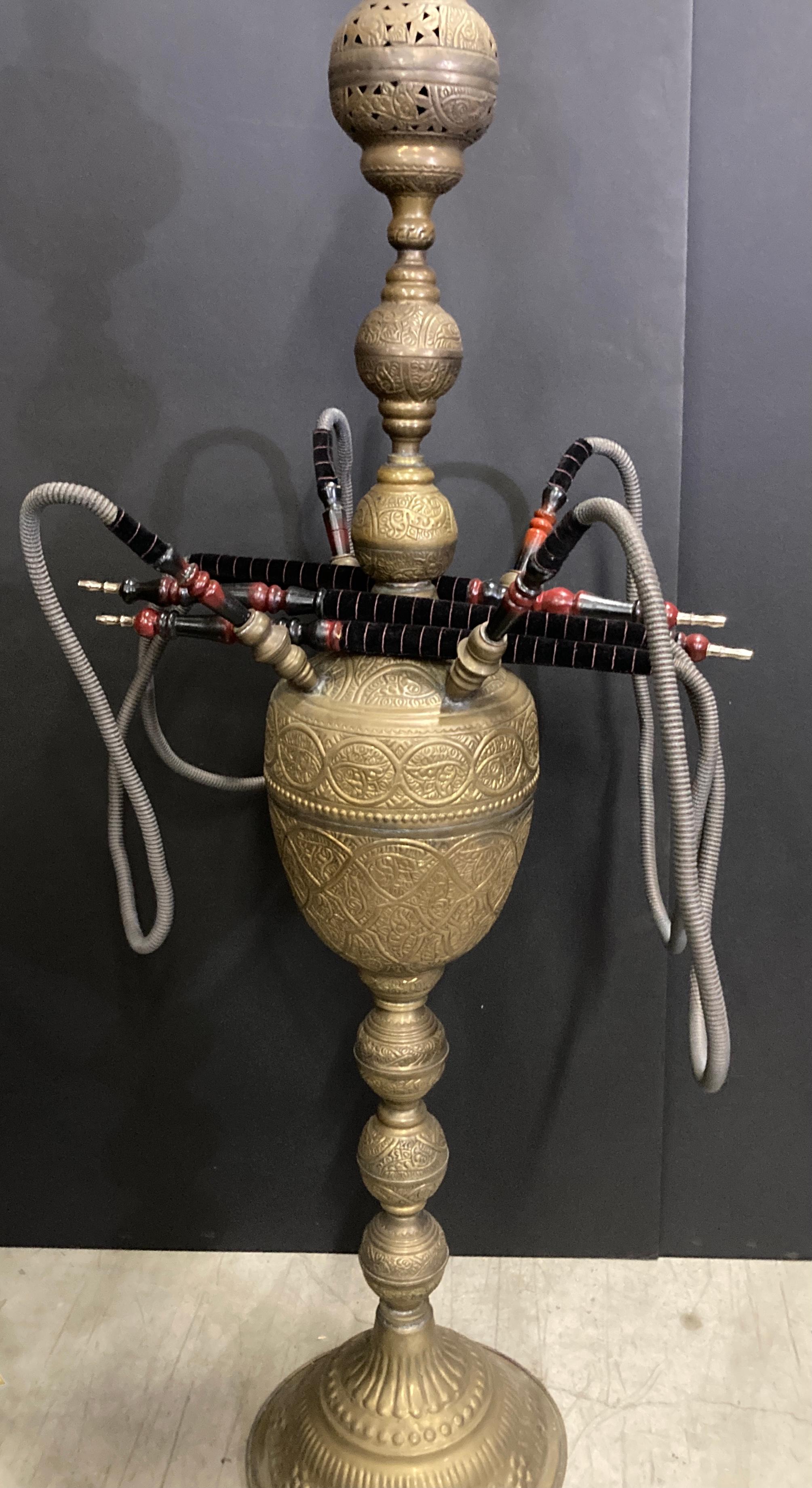 20th Century Huge Massive Middle Eastern Arabian Brass Hookah Pipe 6 feet Tall