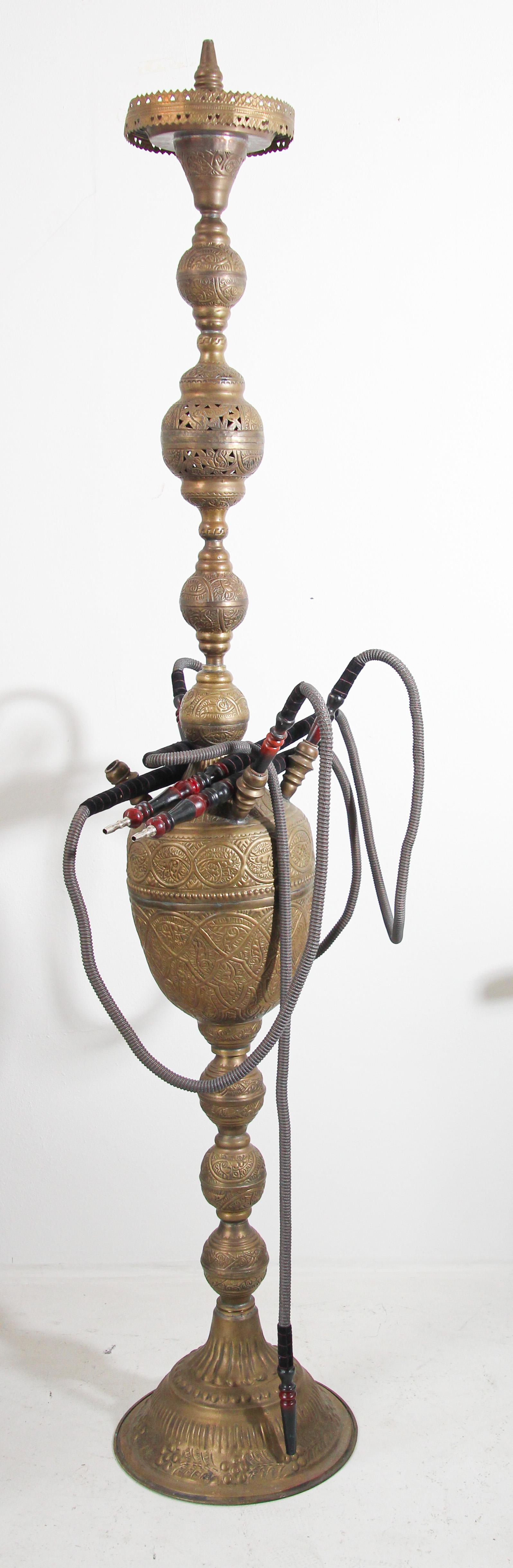 Huge Massive Middle Eastern Arabian Brass Hookah Pipe 6 feet Tall 7