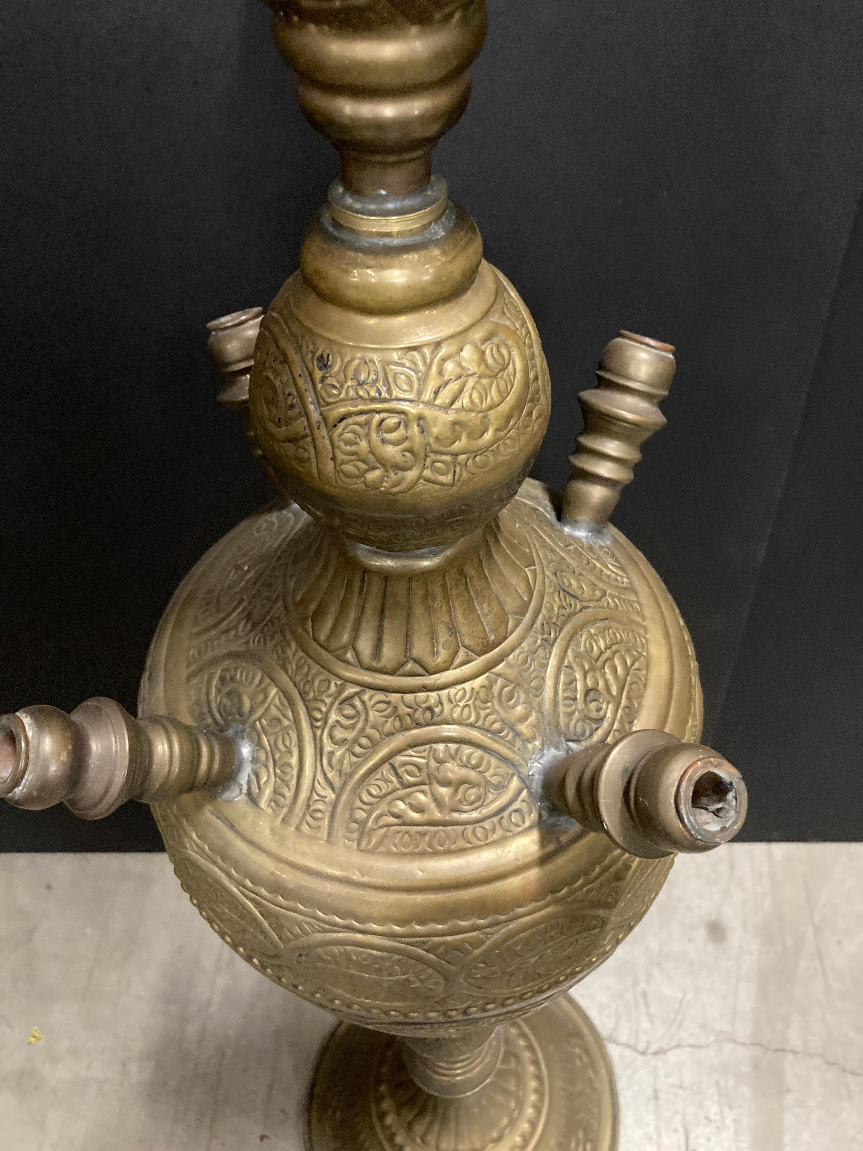 Etched Huge Massive Middle Eastern Arabian Brass Hookah Pipe 6 feet Tall