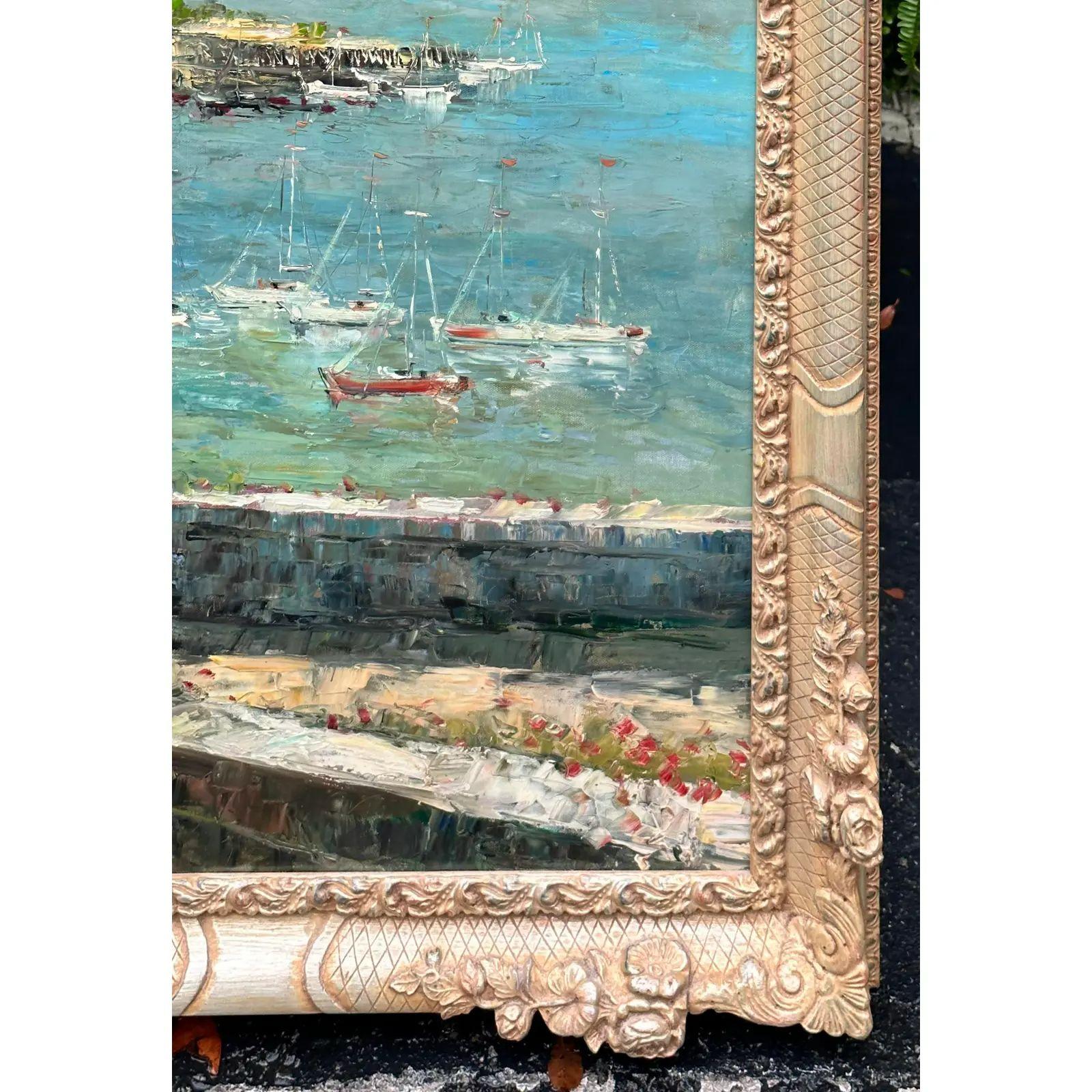 Gilt Huge Matt Thomas Italian Seascape Oil Painting, 1990s