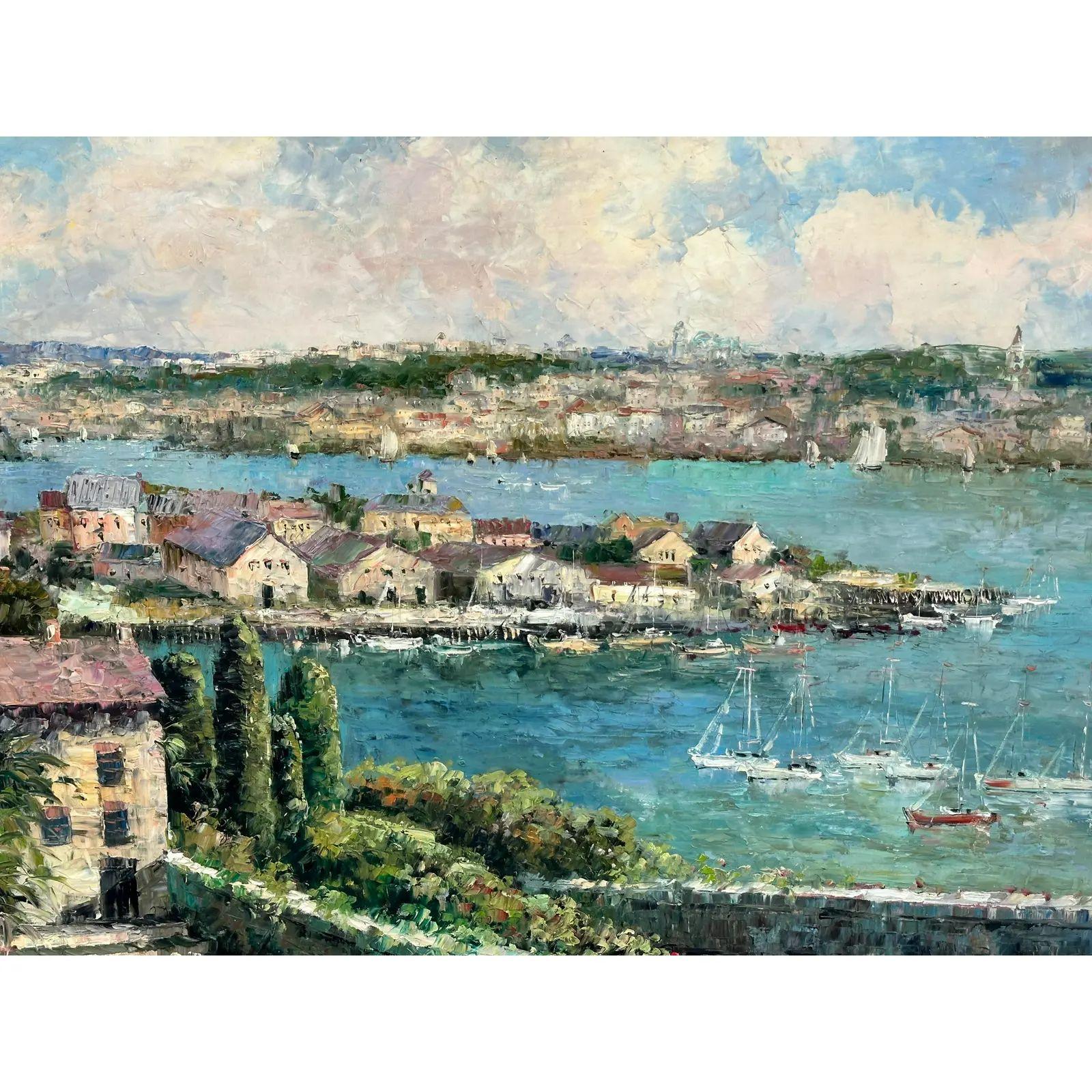 Wood Huge Matt Thomas Italian Seascape Oil Painting, 1990s
