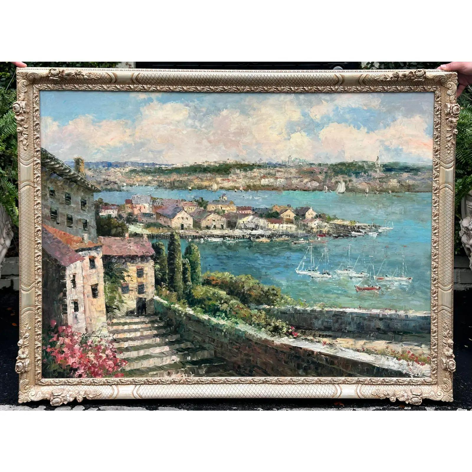Huge Matt Thomas Italian Seascape Oil Painting, 1990s 1