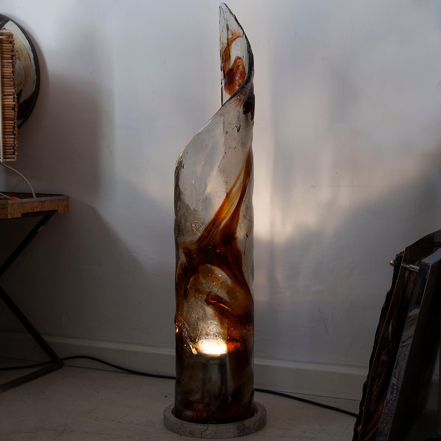 Huge Mazzega Murano Glass Floor Lamp Travertine Base, 1970s 3