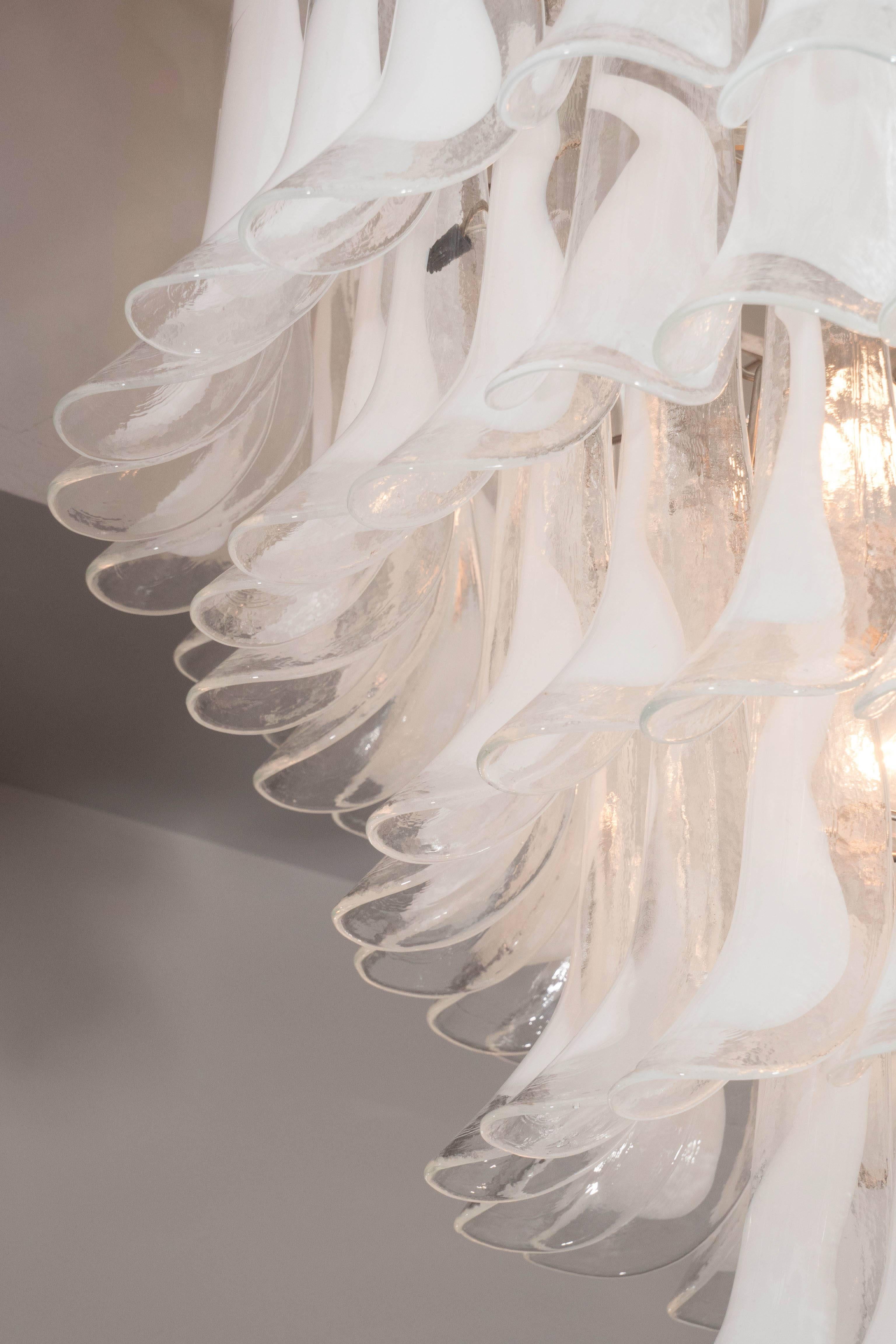 Modern Huge Mazzega White and Clear Glass Petal Chandeliers, 2 of 2 (Remaining Balance)