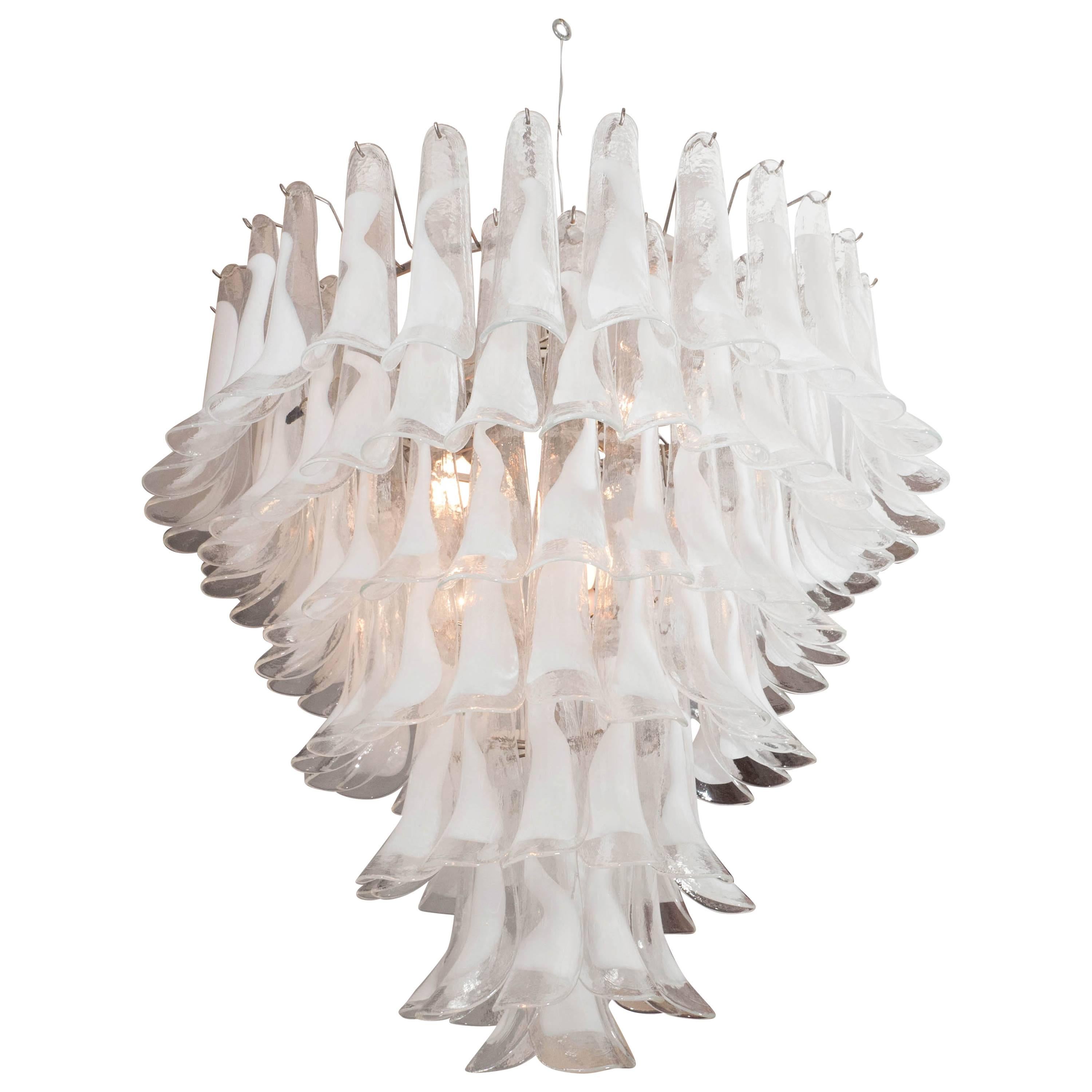 Huge Mazzega White and Clear Glass Petal Chandeliers, 2 of 2 (Remaining Balance)