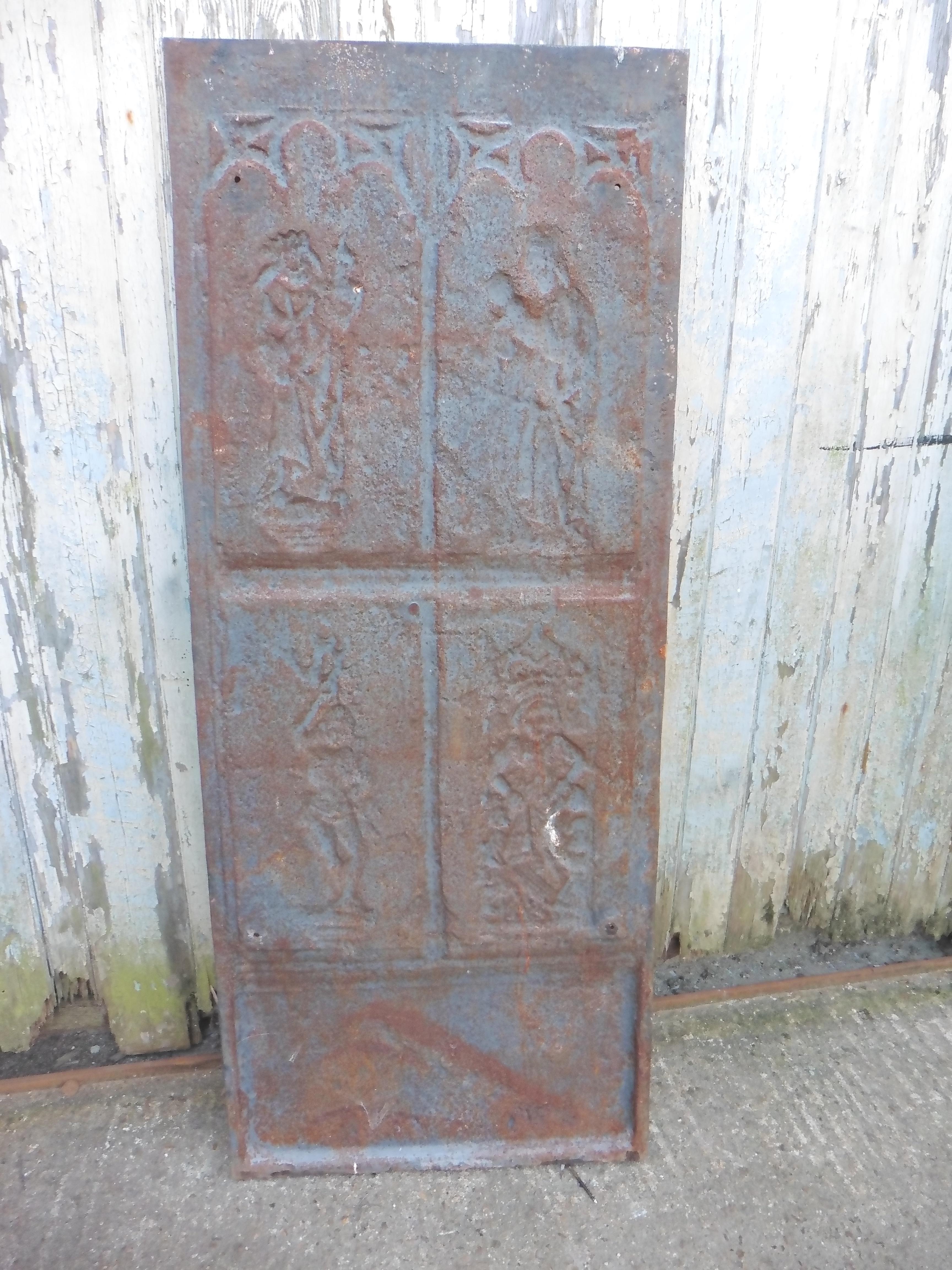 Huge Medieval French Iron Ecclesiastical Panel a Wonderful Inglenook Fire Back 2