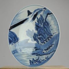 Huge Meiji Antique Japanese Porcelain Charger Landscape Scene Marked on