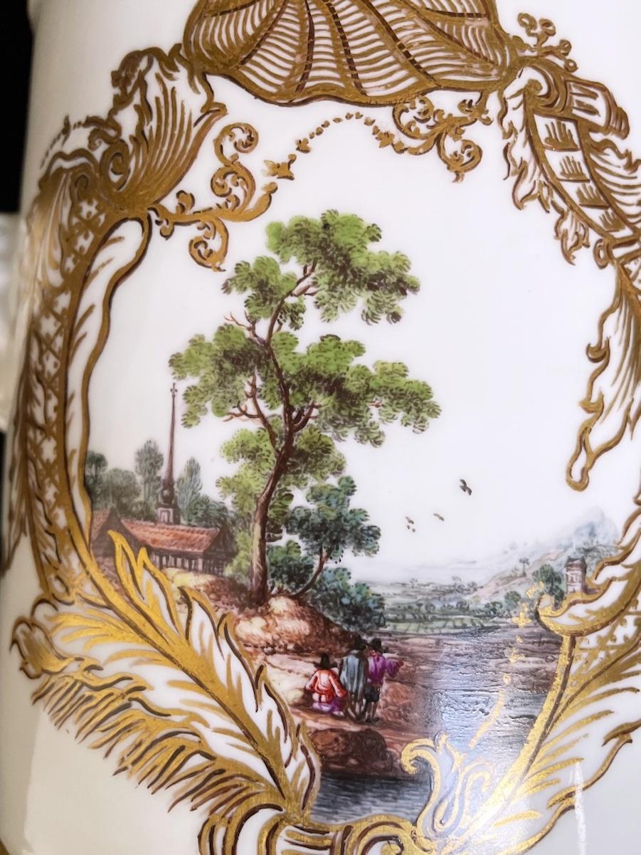 Baroque Huge Meissen Chocolatiere with Rich Gilding and Landscapes, 1750 For Sale