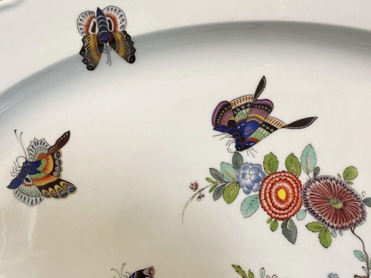 Hand-Painted Huge Meissen Platter with Butterflies, Early 19th Century For Sale