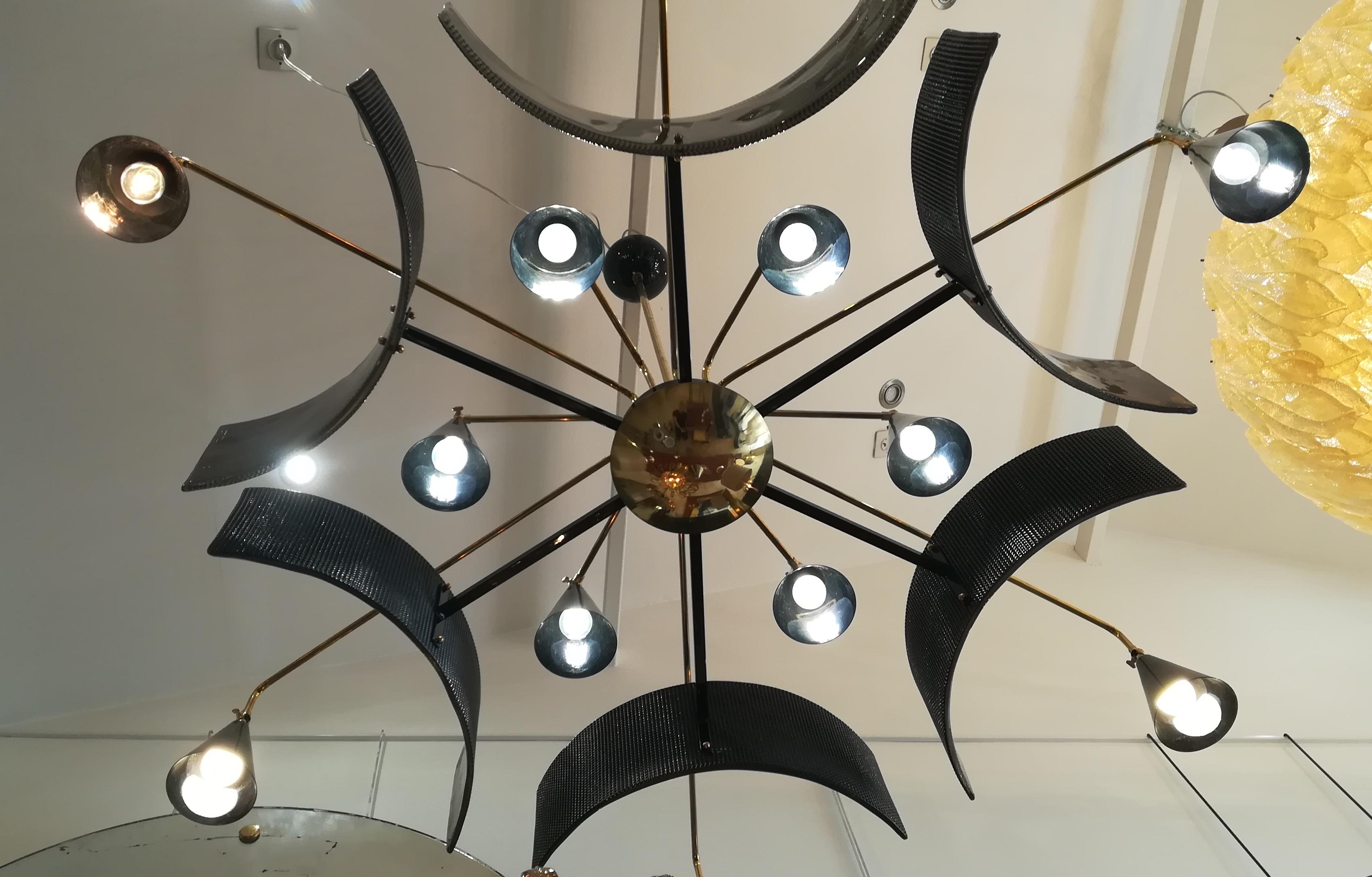 Huge Metal, Brass and Glass Chandelier 7