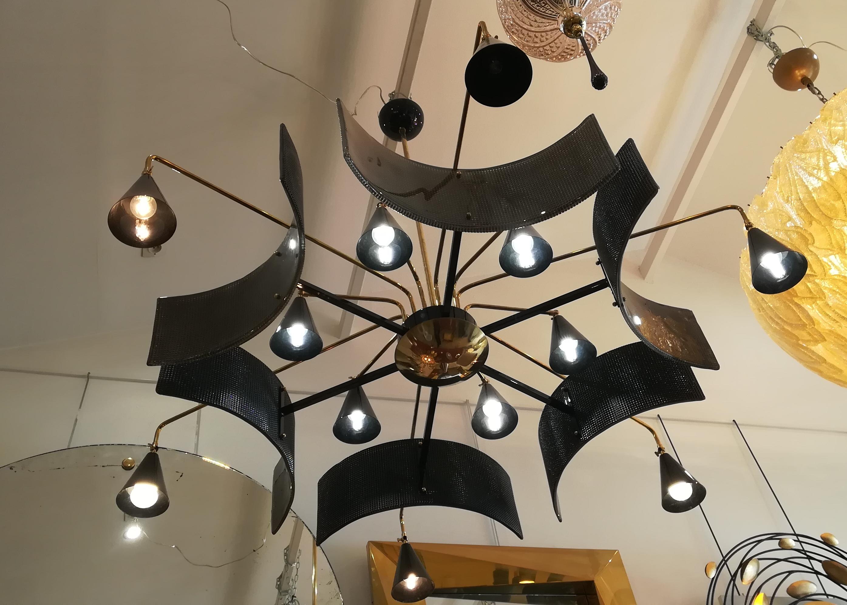 Huge Metal, Brass and Glass Chandelier In Excellent Condition In Saint-Ouen, FR