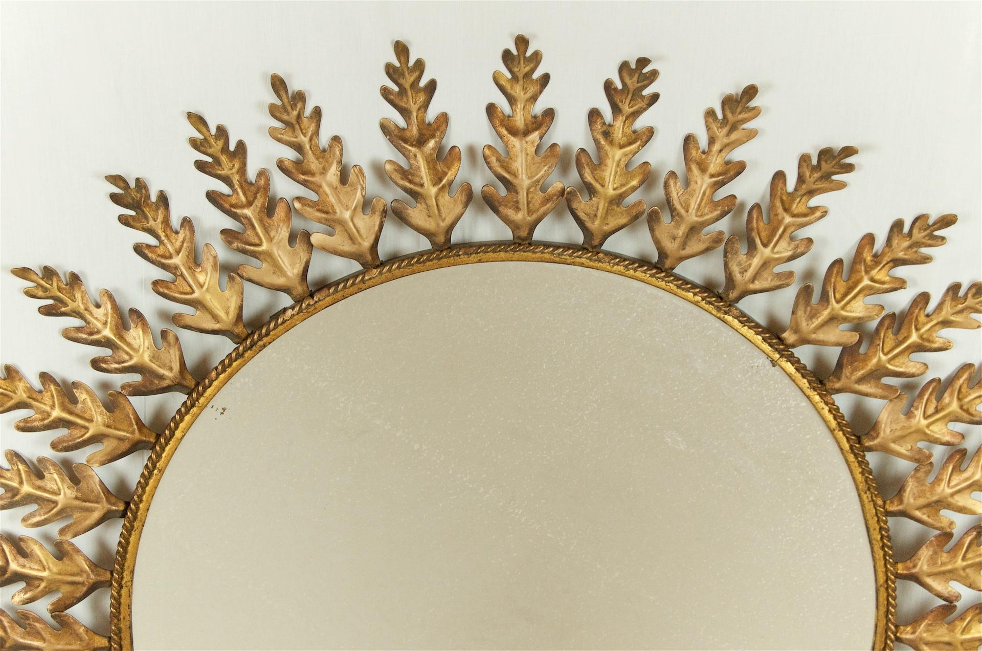 Spanish Huge Metal Round Leafed Sunburst Mirror For Sale