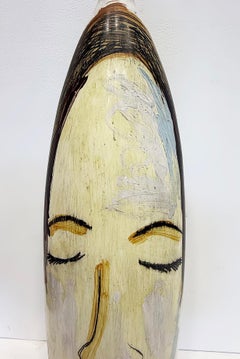 Enorme Jarrón con Cara Pintada por Ambos Lados del Artista Mexicano Yuri Zatarain, Serie Oleo