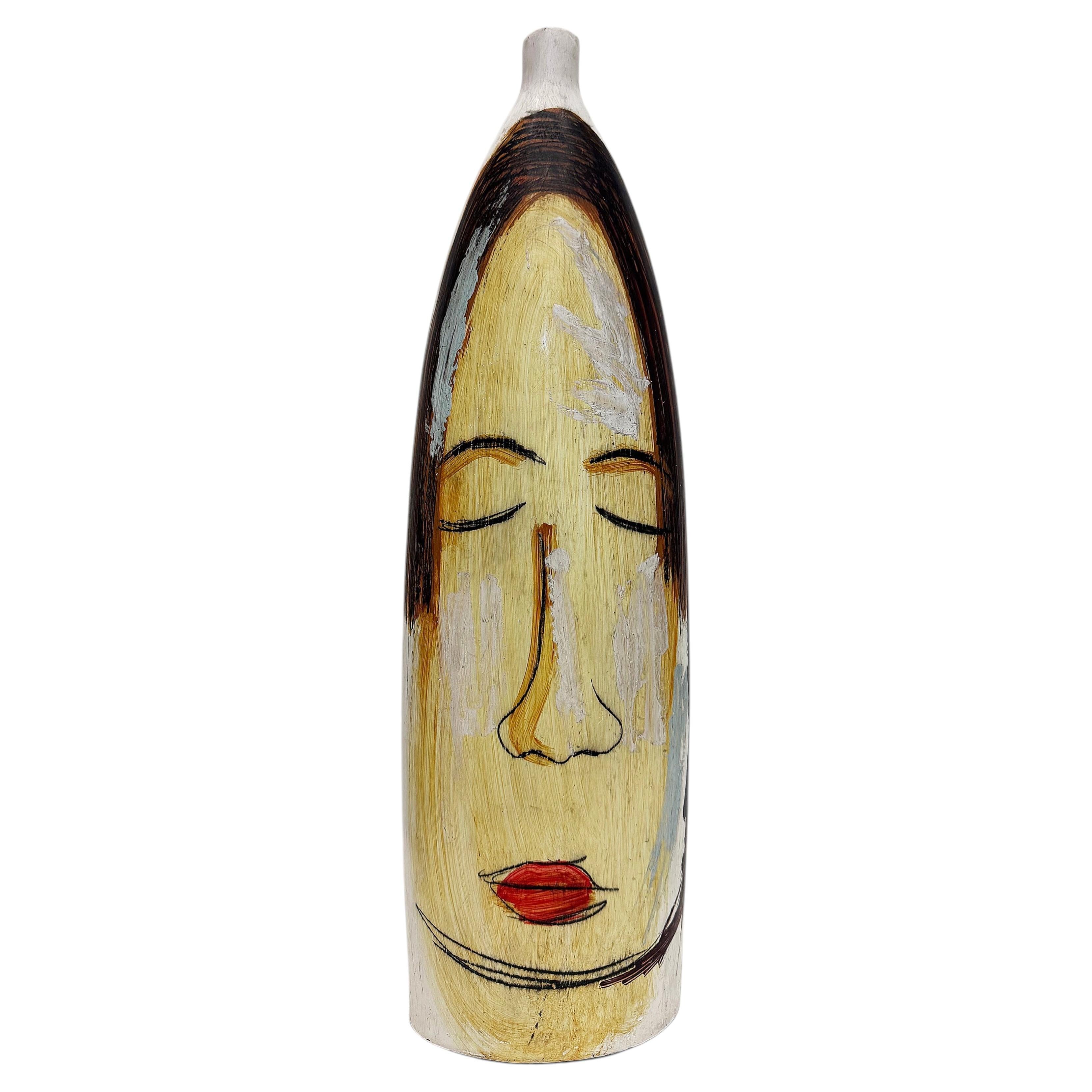 Huge Mexican Artist Yuri Zatarain Face Vase Painted on Both Sides, Oleo Series For Sale