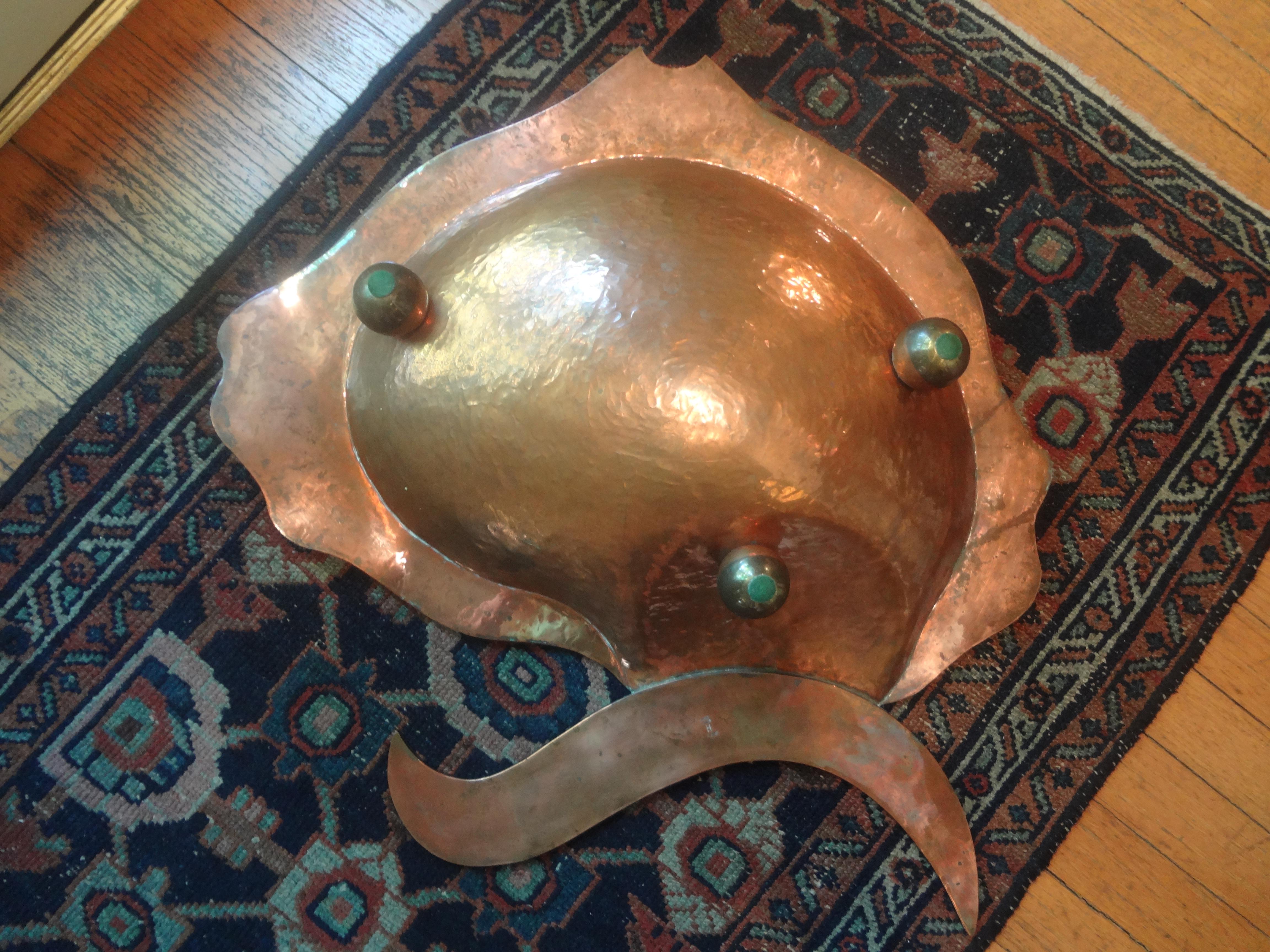 Huge Mexican Modernist Mixed Metal And Abalone Fish Bowl  For Sale 3