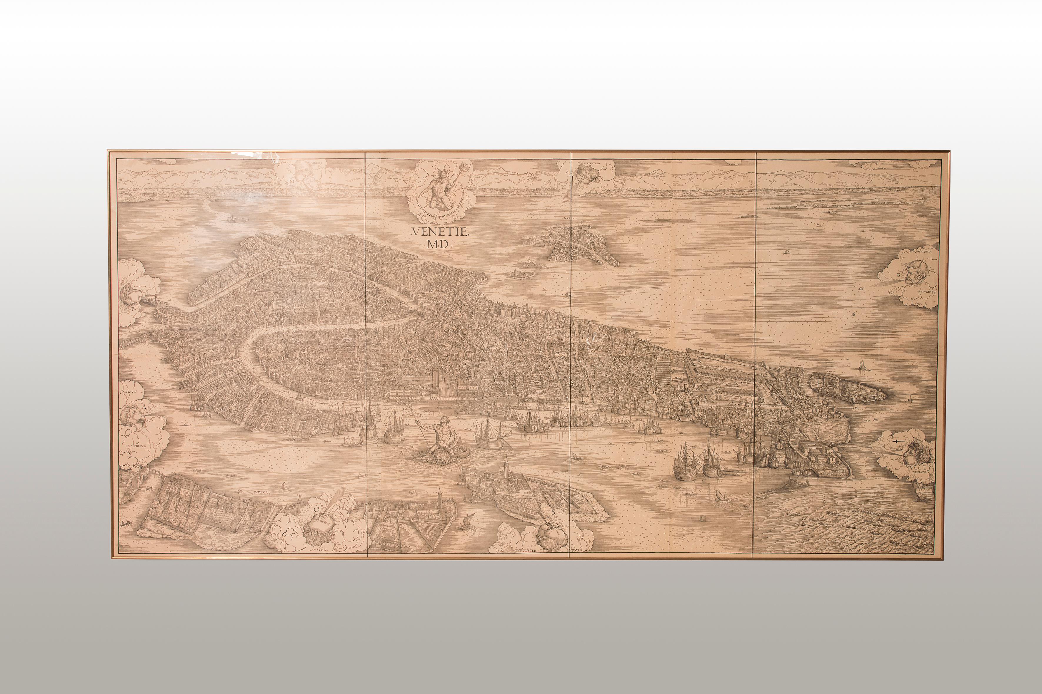 Italian Huge Mid 19th century Six Panels Venice Map Engraving