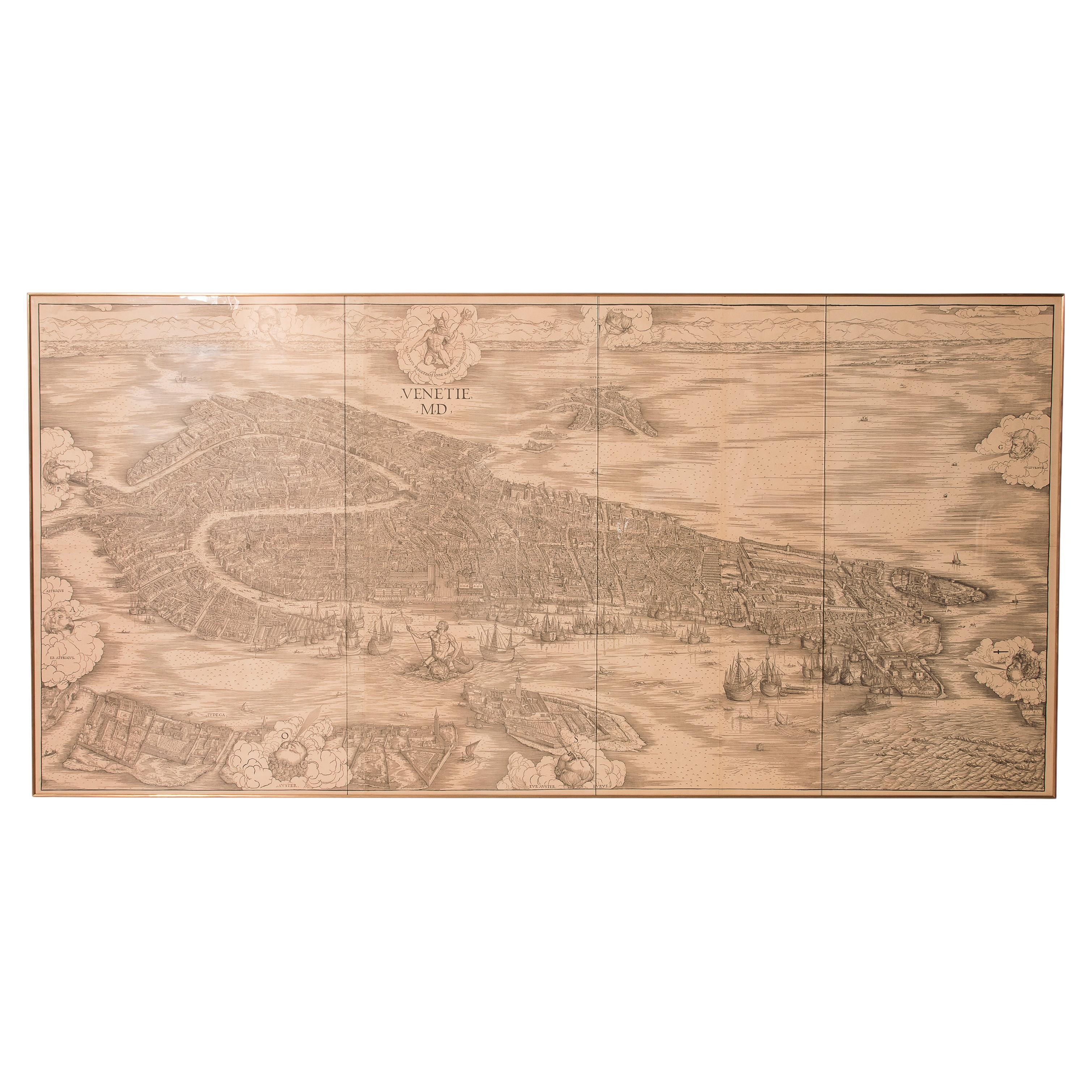 Huge Mid 19th century Six Panels Venice Map Engraving For Sale