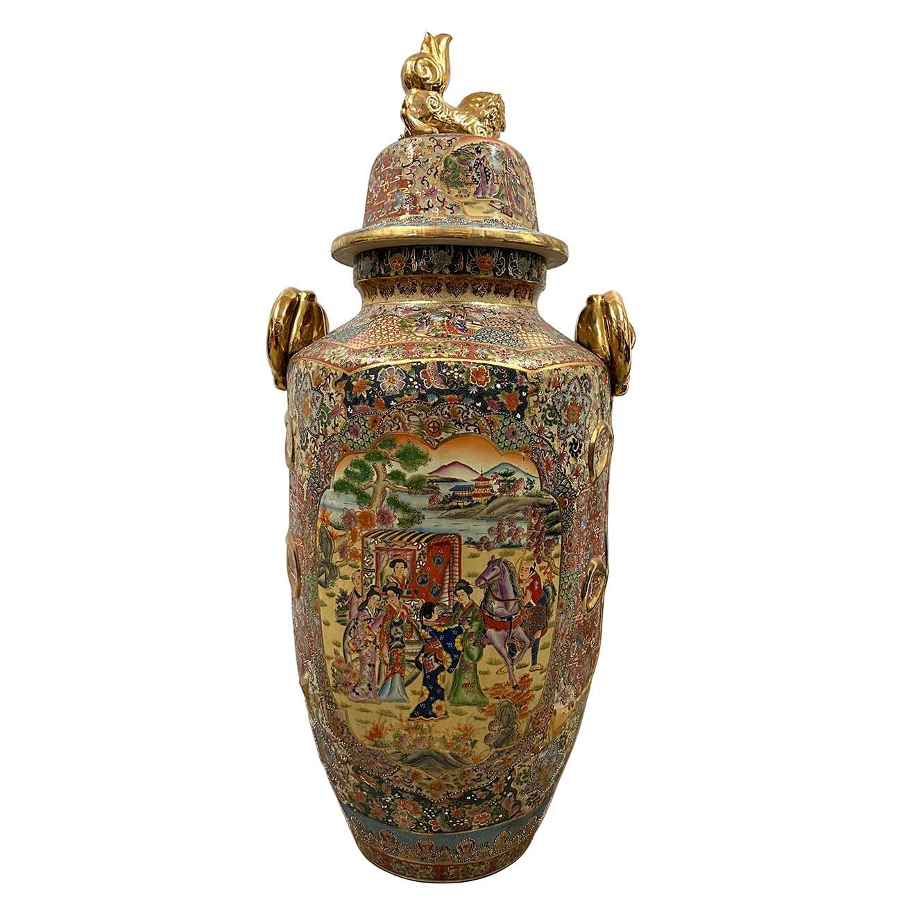 Enorme vaso da terra a medaglione di rose dipinto a mano della metà del XX secolo con coperchio in vendita 5