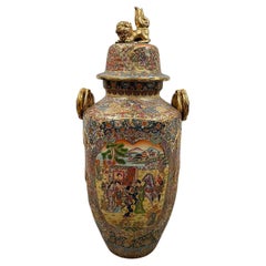 Huge Mid-20th Century Chinese Hand Painted Rose Medallion Floor Vase With Lid