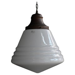 Huge Mid-20th Century Philips Glass Pendant with Brass Gallery