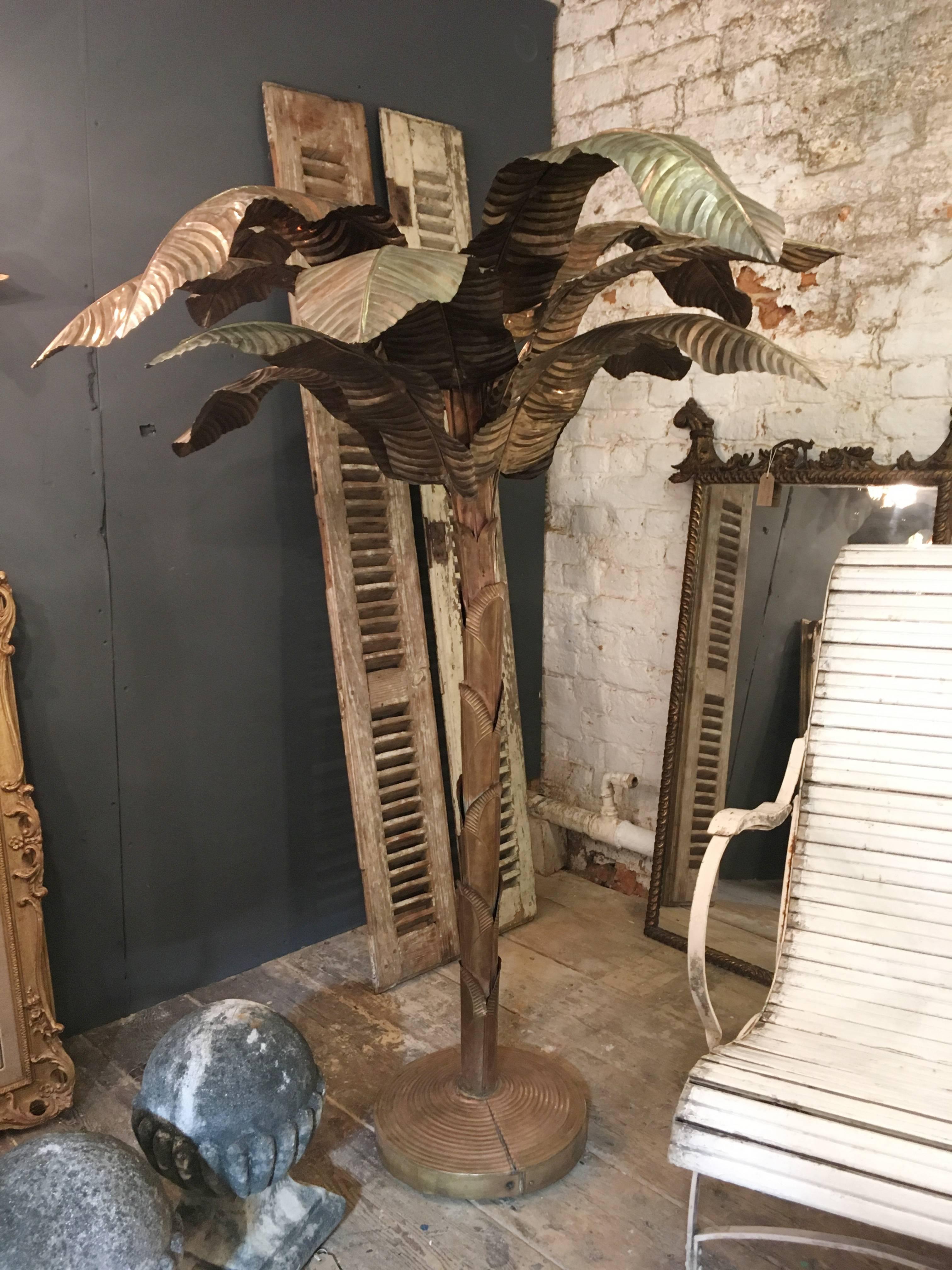 Huge Midcentury Brass and Copper Banana Palm Tree 3