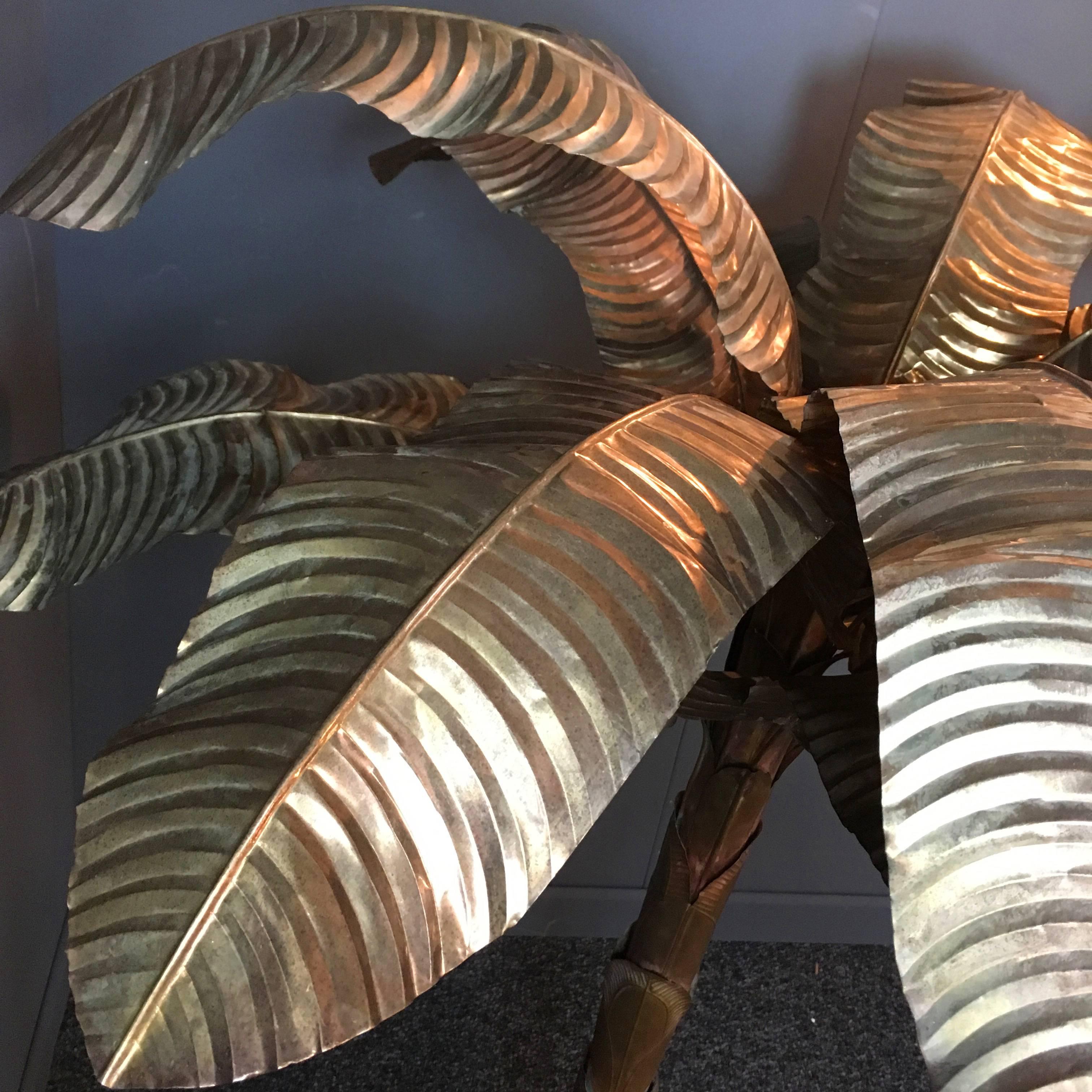 Hand-Crafted Huge Midcentury Brass and Copper Banana Palm Tree