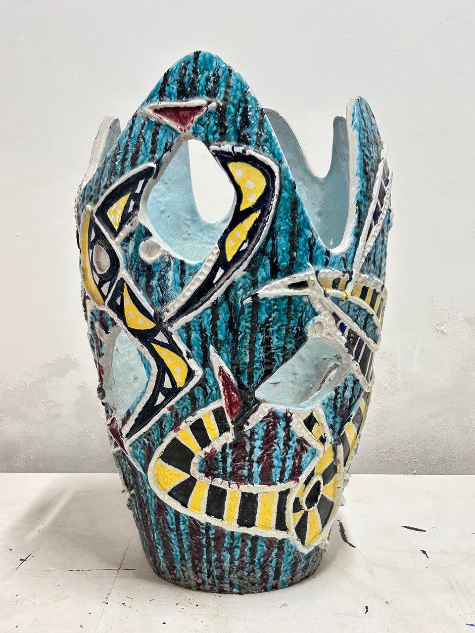 Enorme vaso in ceramica della metà del secolo attribuito a Salvatore Meli, 1950 In condizioni discrete in vendita a Vittoria, IT