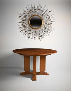 Huge Mid-Century Convex Brass and Steel Star Sunburst Mirror