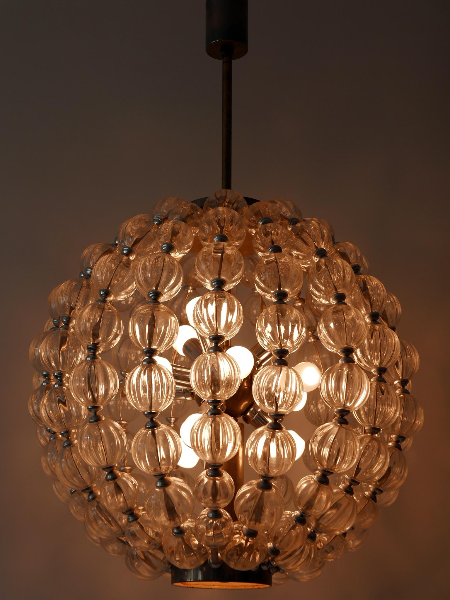 German Huge Mid-Century Modern 13-Flamed Glass Sputnik Chandelier or Pendant Lamp 1960s For Sale