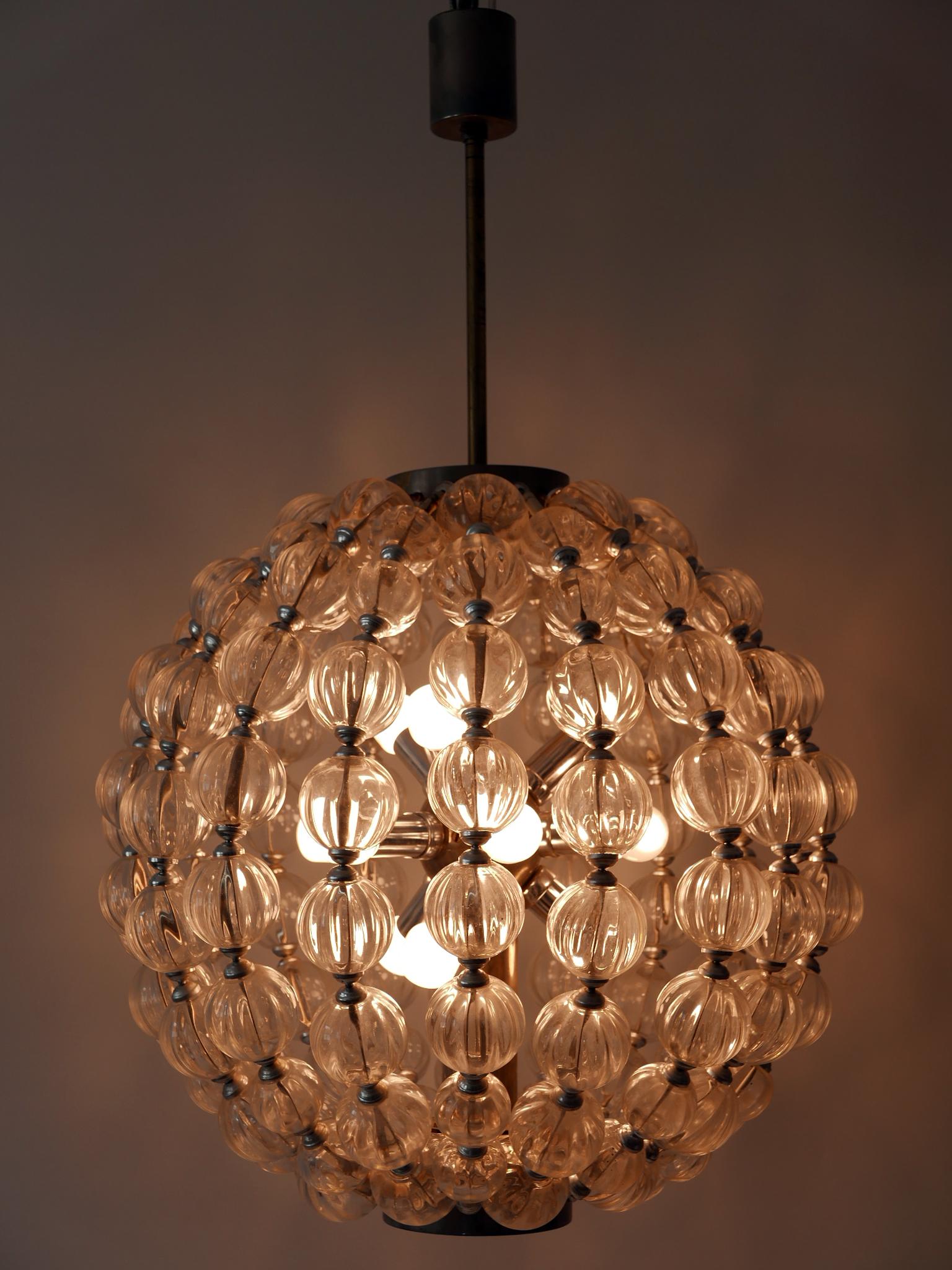 Mid-20th Century Huge Mid-Century Modern 13-Flamed Glass Sputnik Chandelier or Pendant Lamp 1960s For Sale