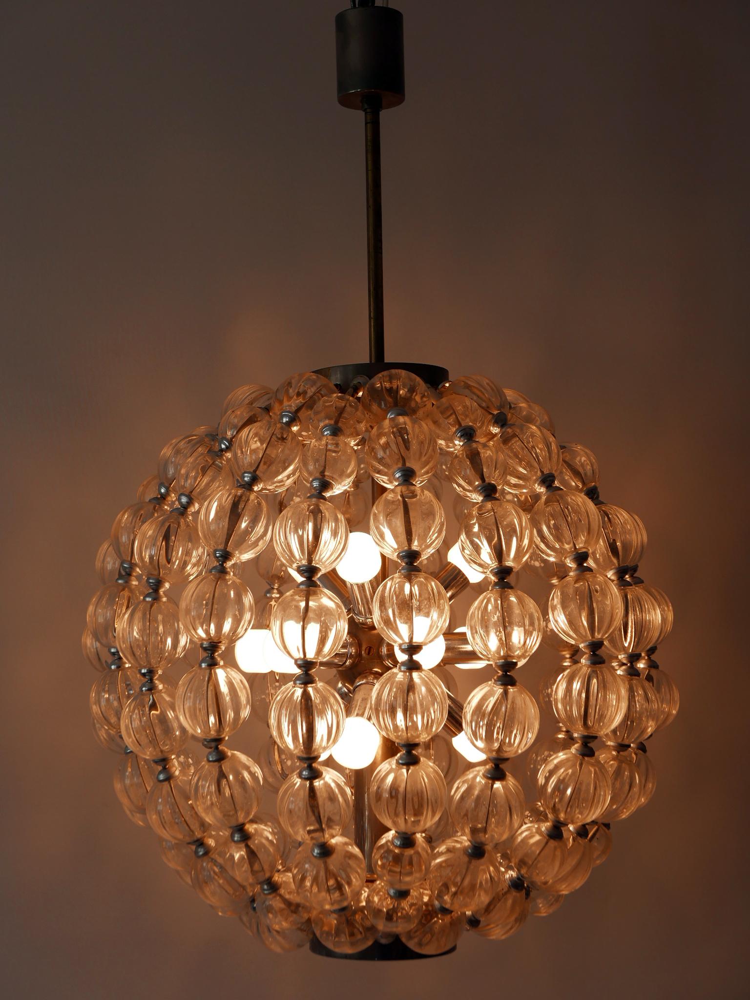 Huge Mid-Century Modern 13-Flamed Glass Sputnik Chandelier or Pendant Lamp 1960s For Sale 1