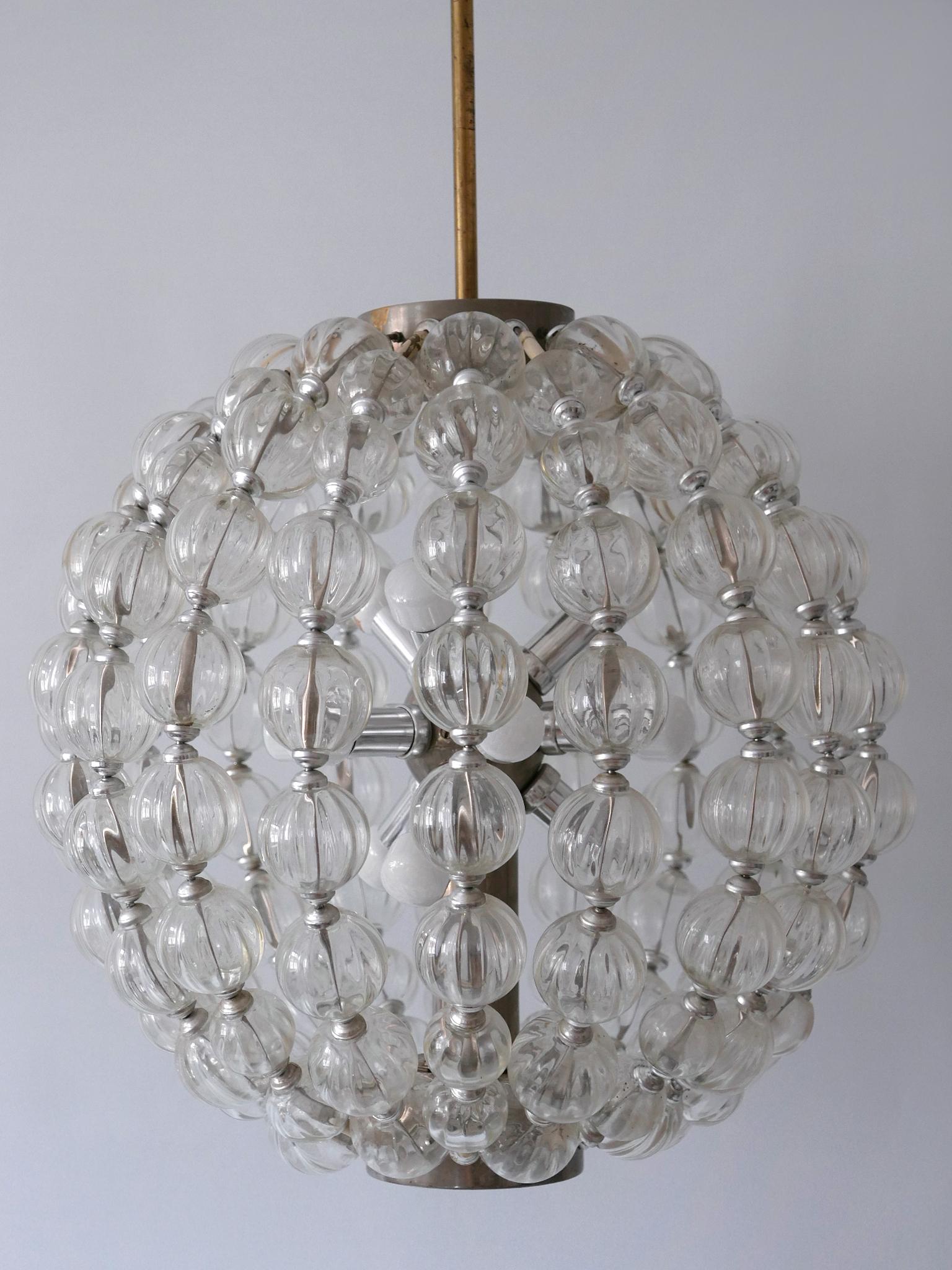 Très grand lustre ou lampe à suspension Spoutnik en verre à 13 branches, de style moderne du milieu du siècle, années 1960 en vente 1