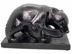 Huge Mid-Century Modern Ainu Japanese Style Bear Statue with Salmon Fish