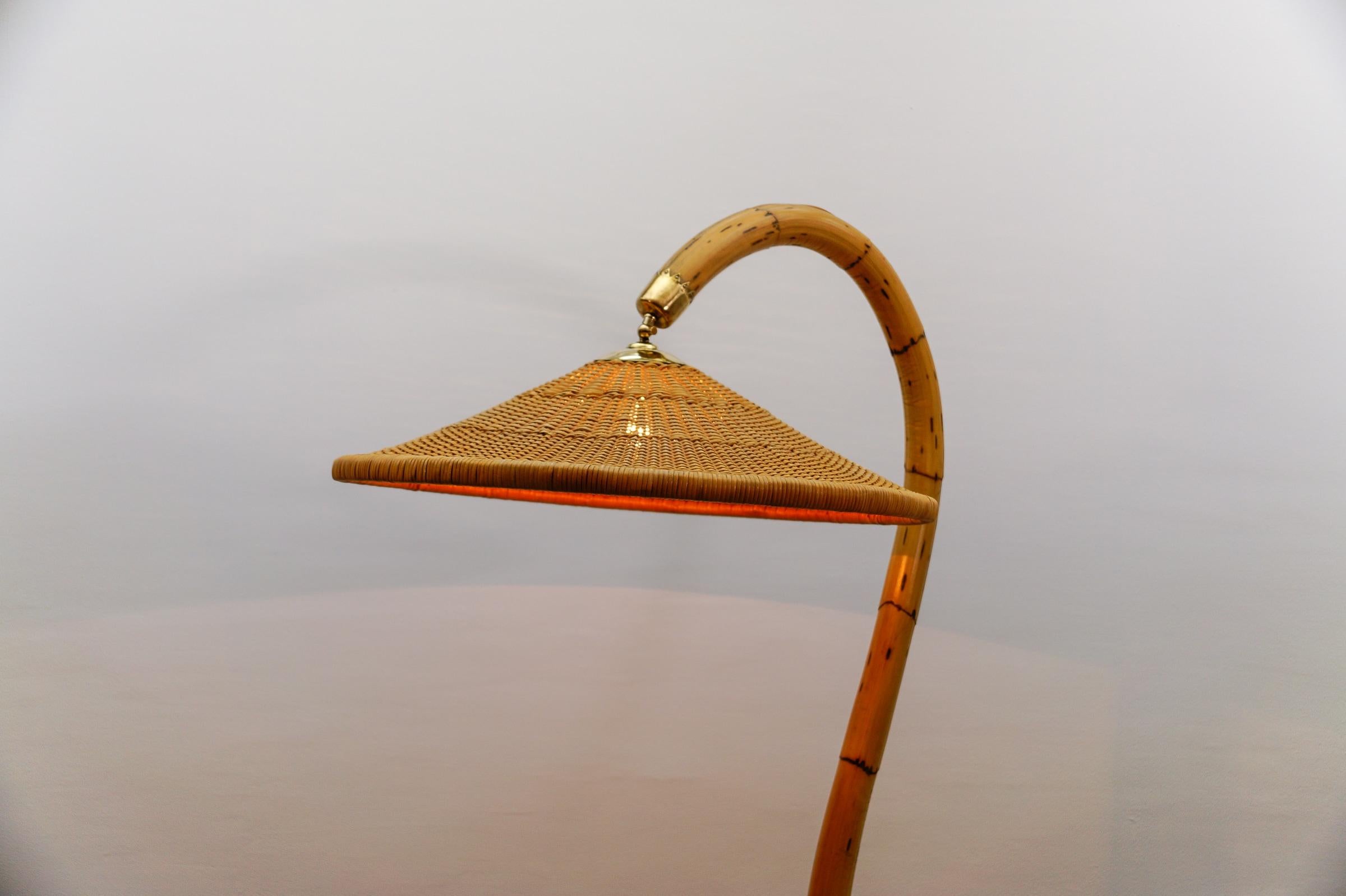 Huge Mid-Century Modern Bamboo, Brass & Rattan Arc Floor Lamp, Italy 1950s For Sale 5