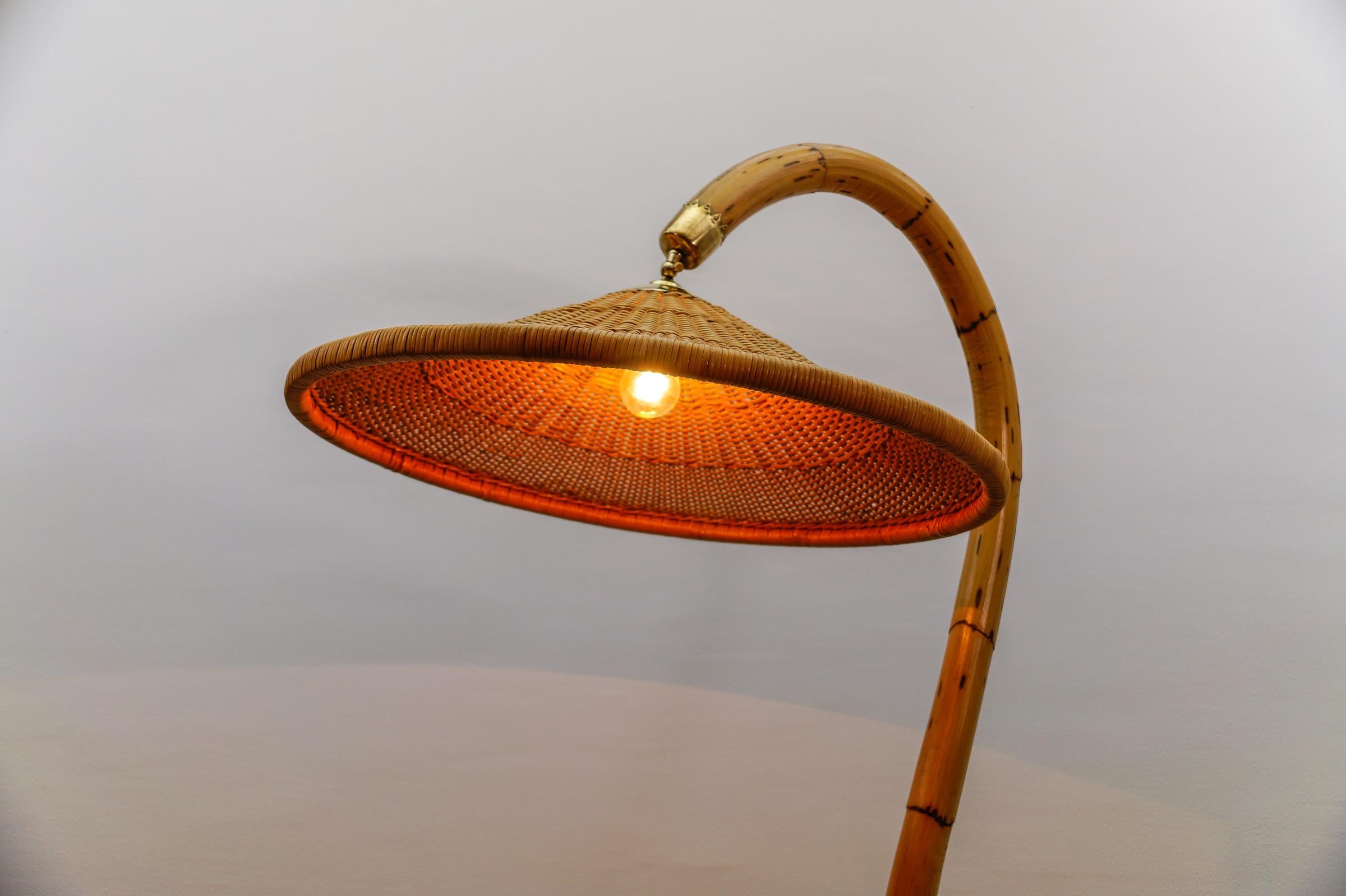 Huge Mid-Century Modern Bamboo, Brass & Rattan Arc Floor Lamp, Italy 1950s For Sale 6