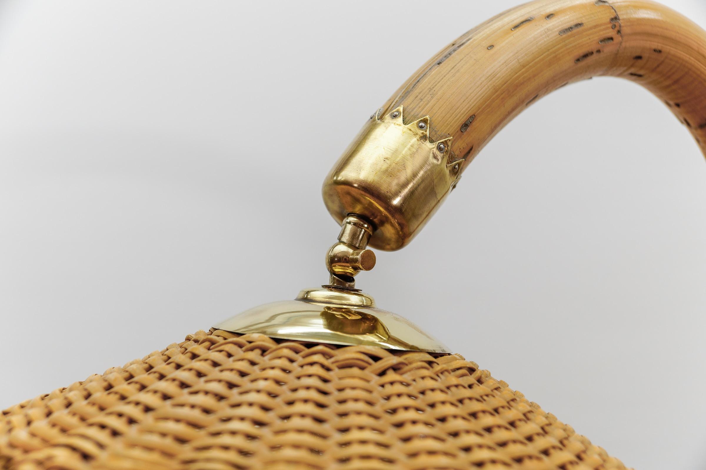 Huge Mid-Century Modern Bamboo, Brass & Rattan Arc Floor Lamp, Italy 1950s For Sale 7