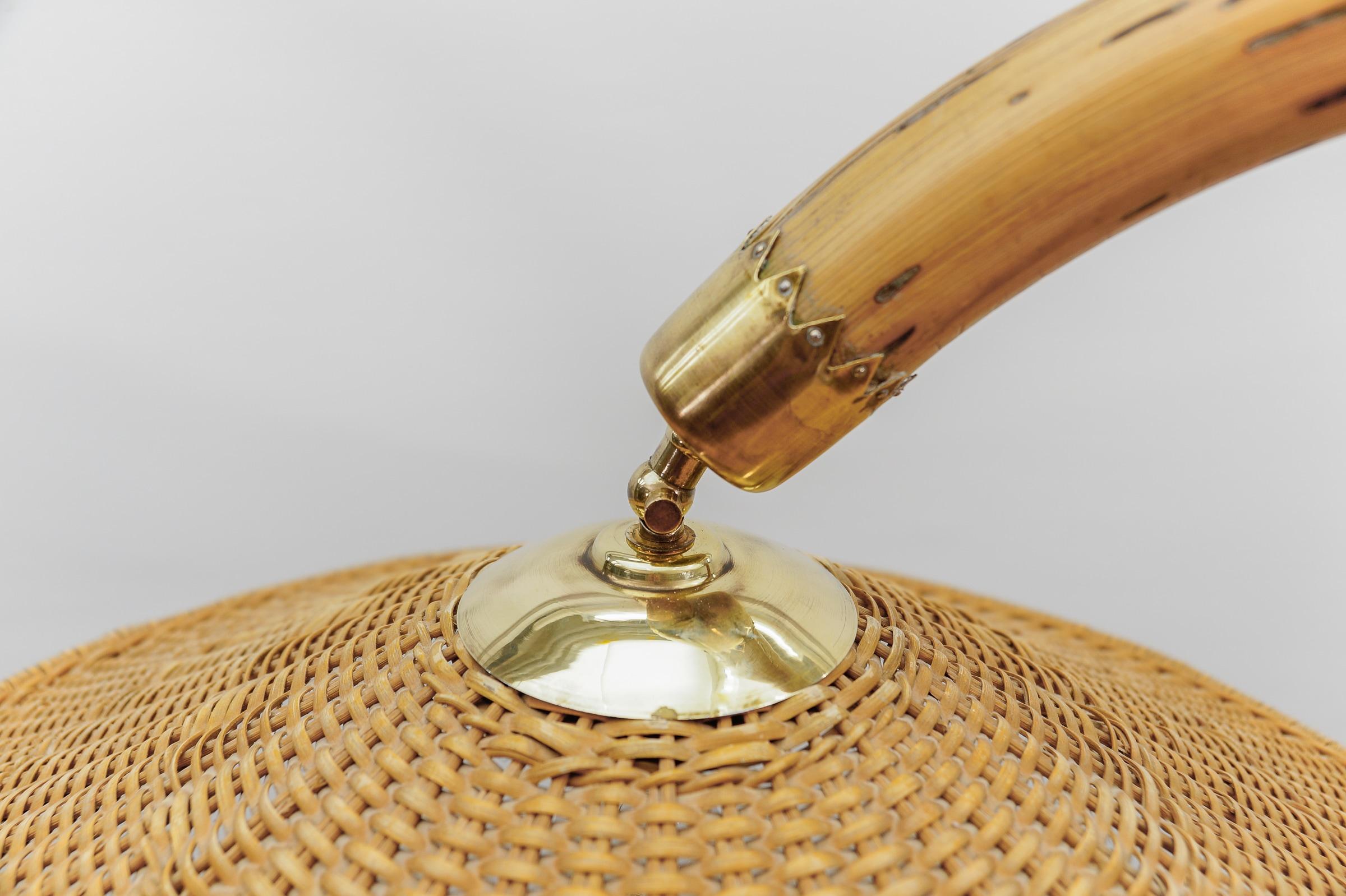 Huge Mid-Century Modern Bamboo, Brass & Rattan Arc Floor Lamp, Italy 1950s For Sale 8