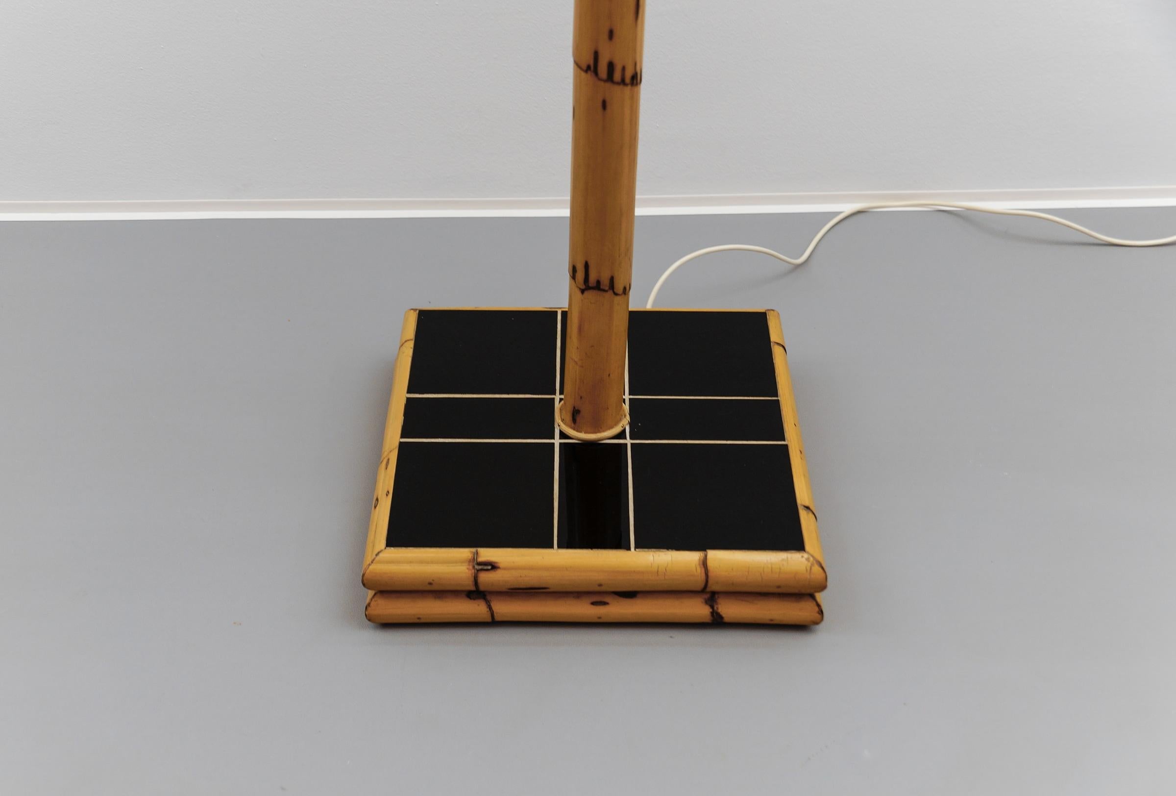 Huge Mid-Century Modern Bamboo, Brass & Rattan Arc Floor Lamp, Italy 1950s For Sale 9