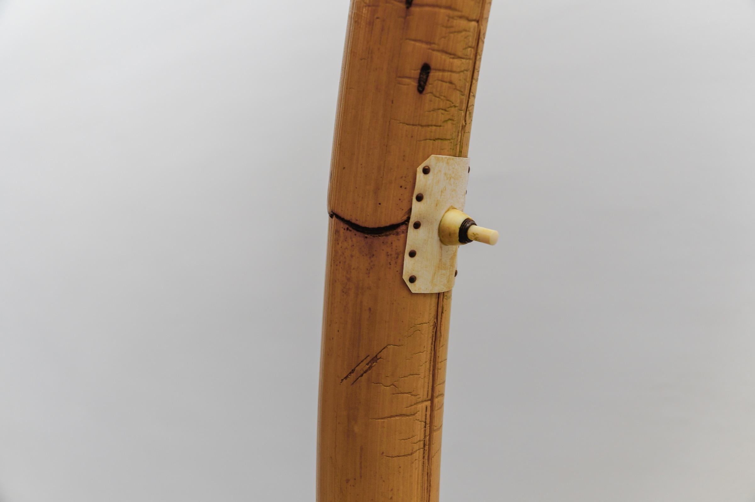Huge Mid-Century Modern Bamboo, Brass & Rattan Arc Floor Lamp, Italy 1950s For Sale 10