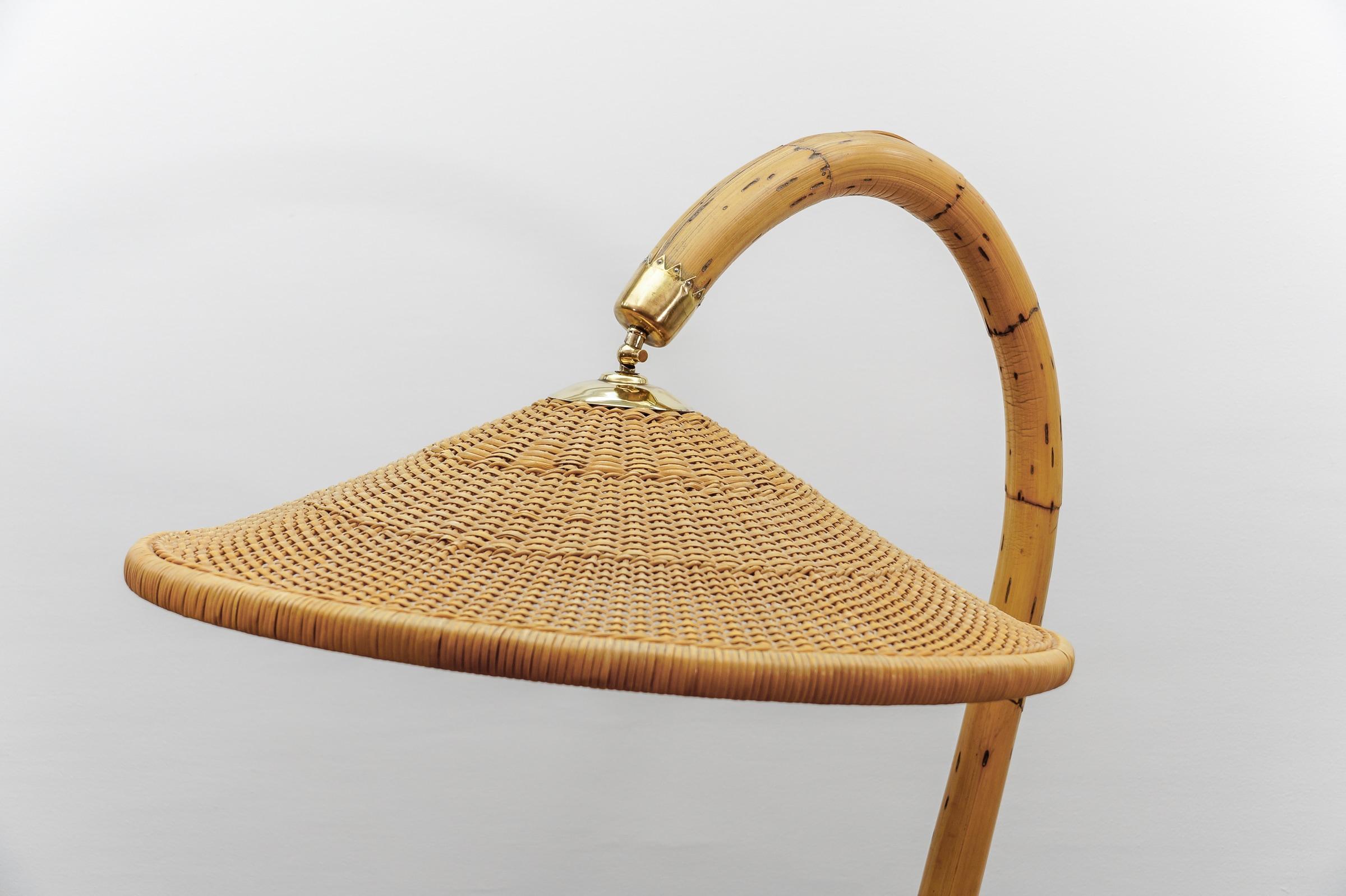 Huge Mid-Century Modern Bamboo, Brass & Rattan Arc Floor Lamp, Italy 1950s For Sale 4
