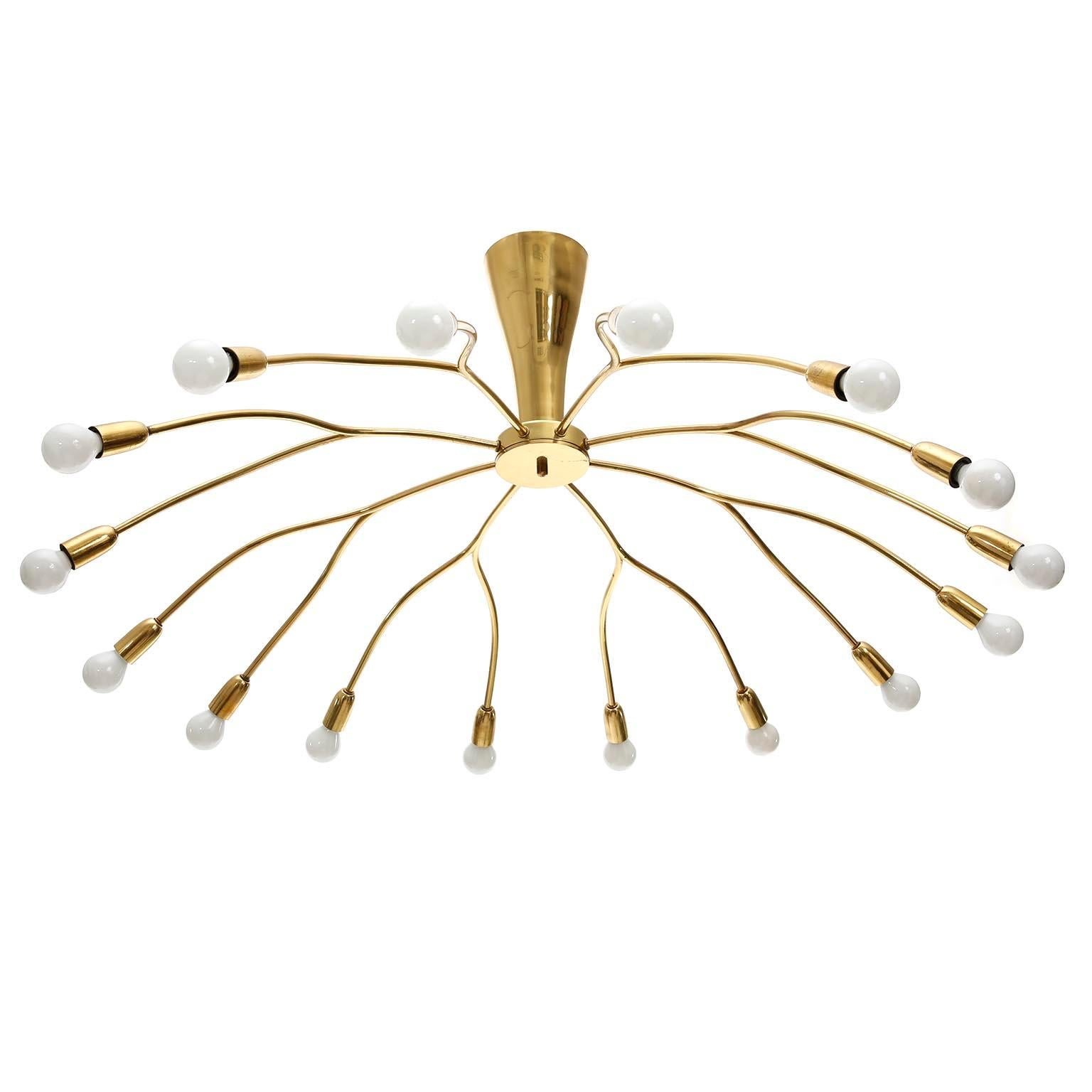 Austrian Huge Mid-Century Modern Brass Sputnik Spider Flush Mount Light Chandelier, 1960s For Sale