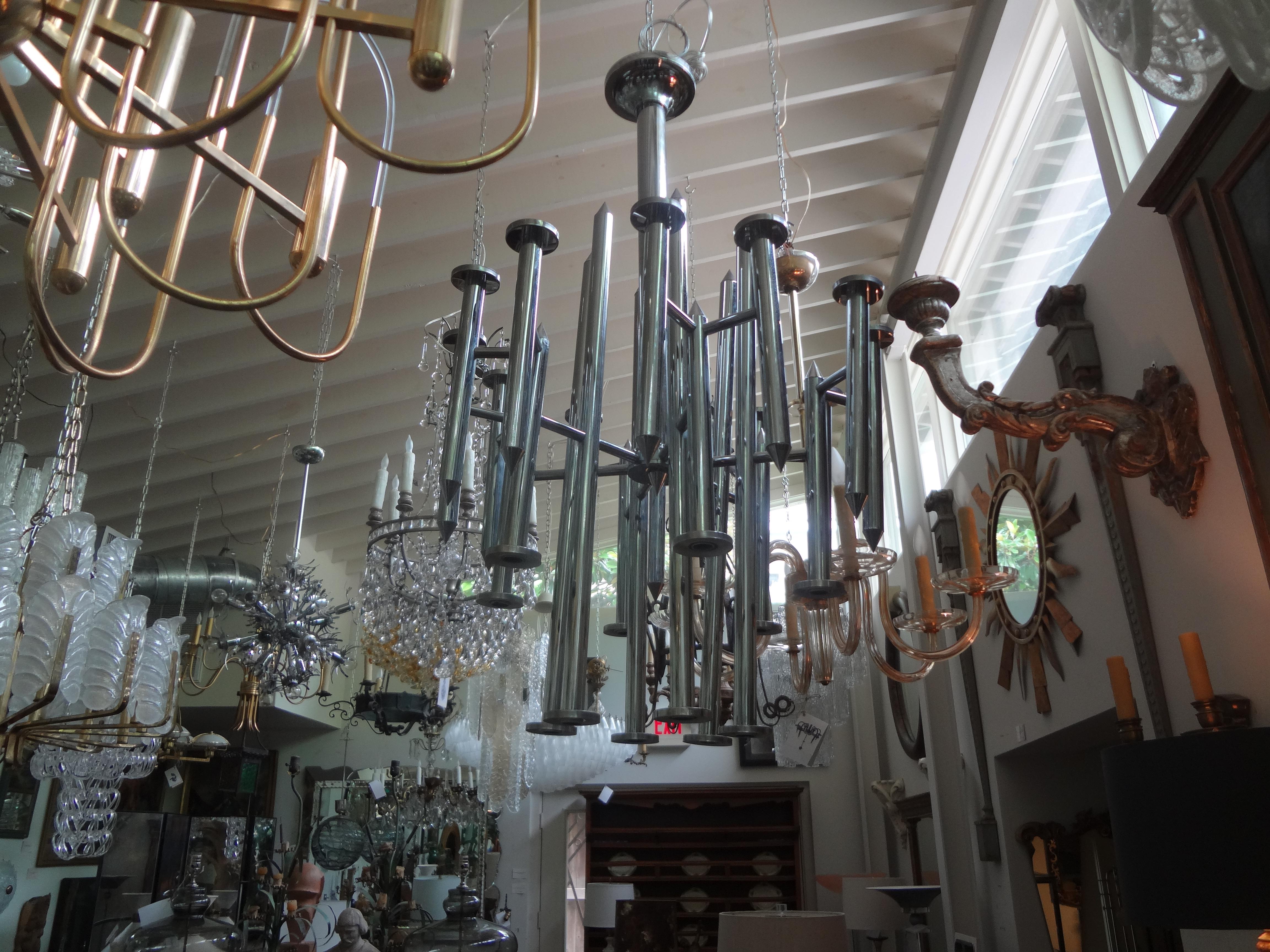 Monumental Mid-Century Modern Chrome Chandelier by Gaetano Sciolari For Sale 4