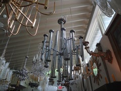 Monumental Mid-Century Modern Chrome Chandelier by Gaetano Sciolari