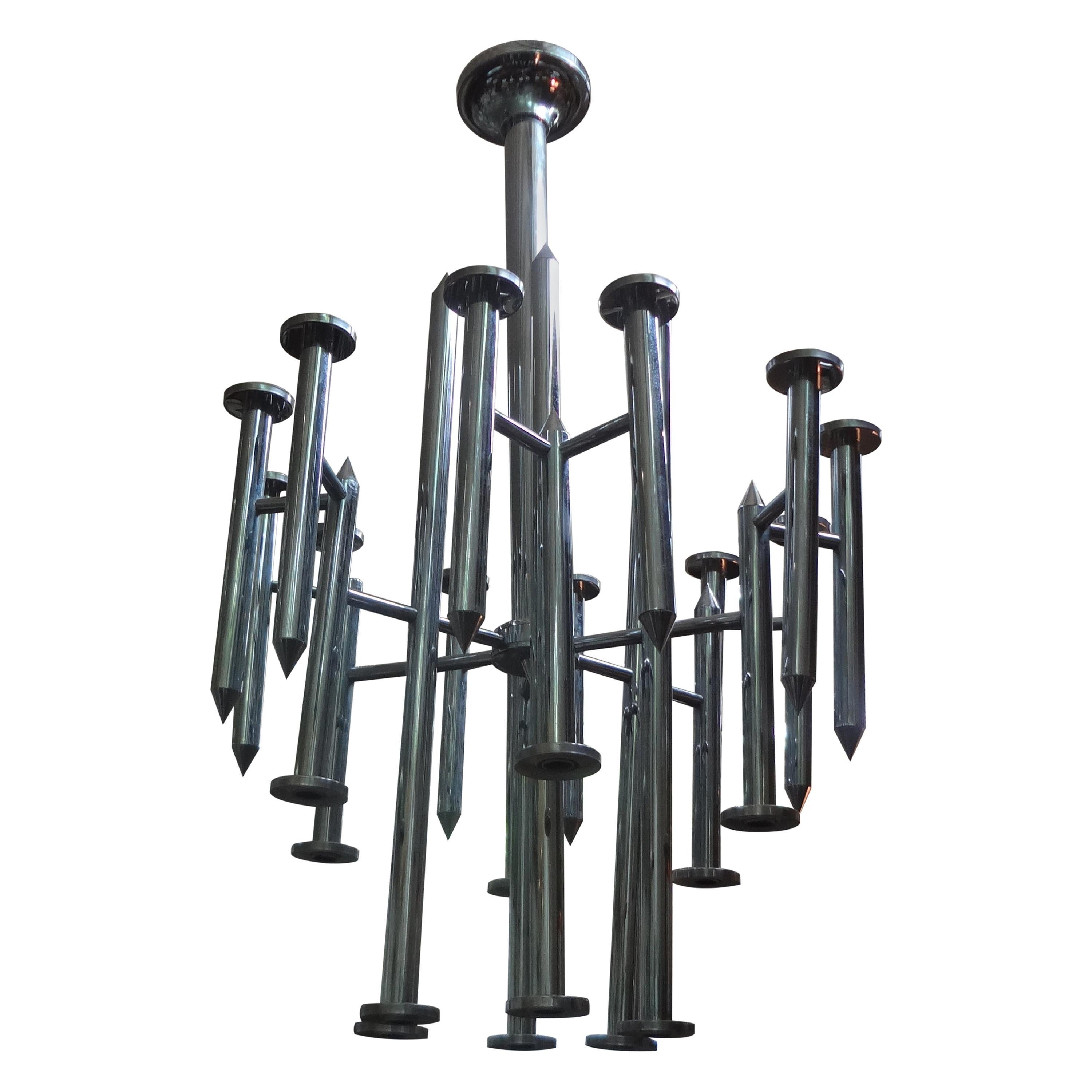 Mid-20th Century Monumental Mid-Century Modern Chrome Chandelier by Gaetano Sciolari For Sale