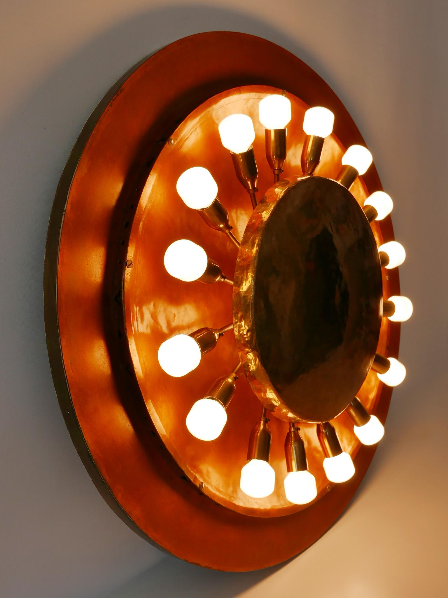 Huge Mid-Century Modern Copper & Brass Flush Mount or Wall Lamp, Germany, 1960s 7