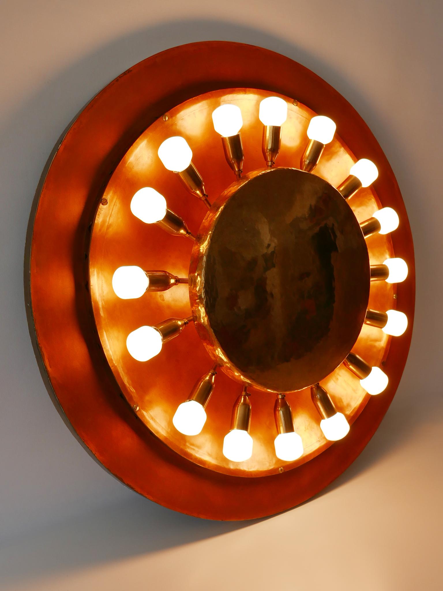 Huge Mid-Century Modern Copper & Brass Flush Mount or Wall Lamp, Germany, 1960s 9