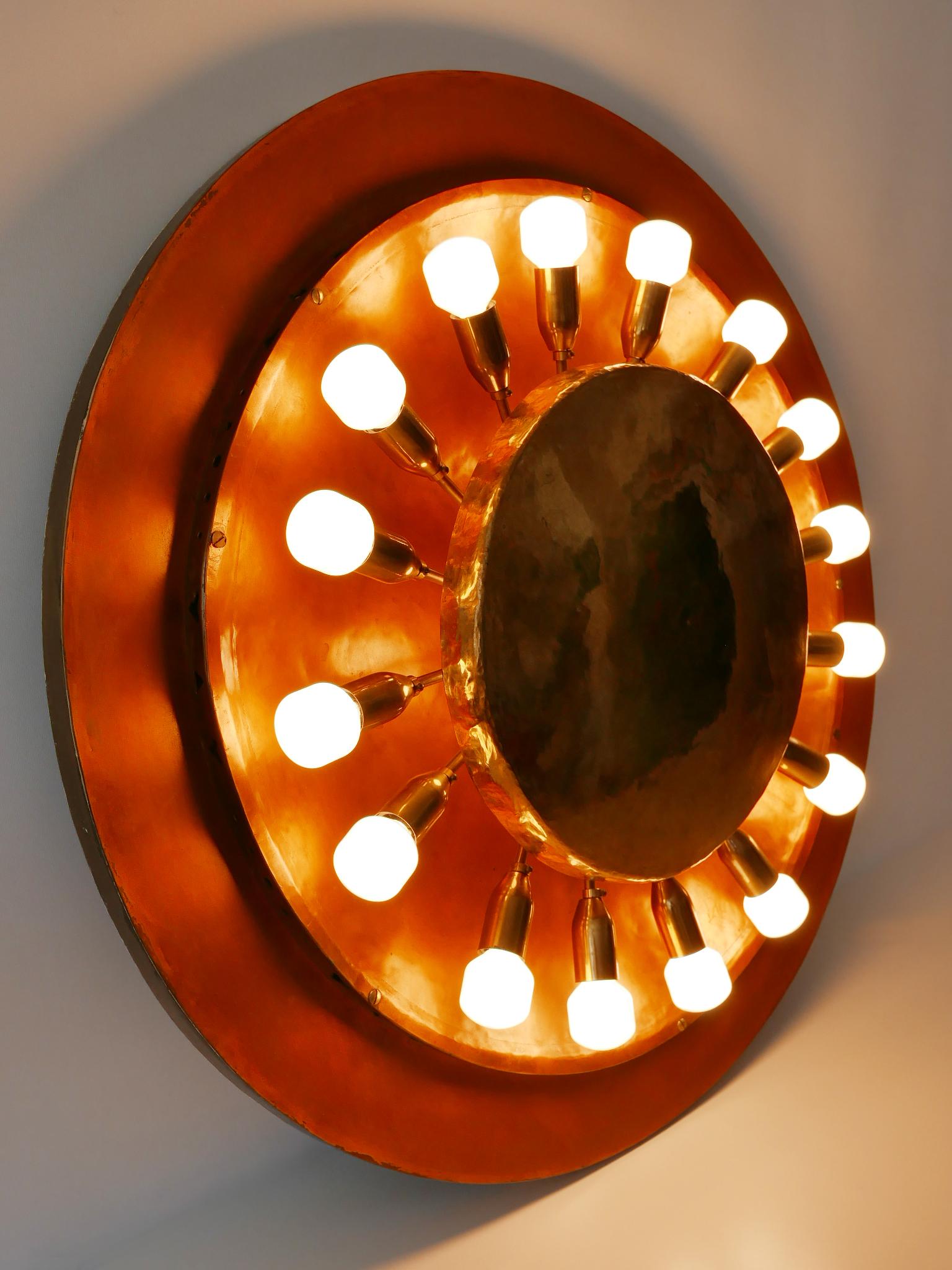 Huge Mid-Century Modern Copper & Brass Flush Mount or Wall Lamp, Germany, 1960s 11