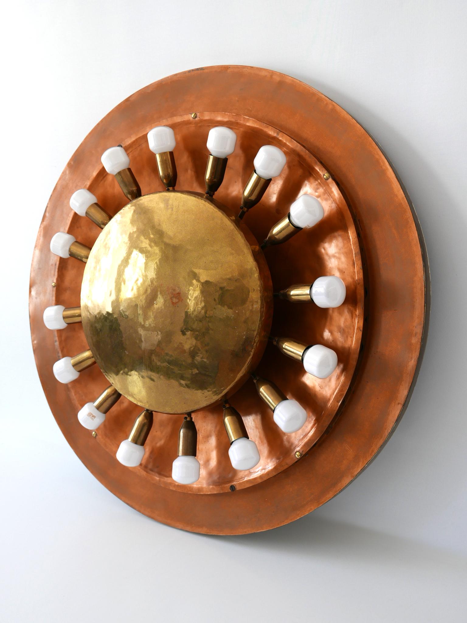 Huge Mid-Century Modern Copper & Brass Flush Mount or Wall Lamp, Germany, 1960s 12