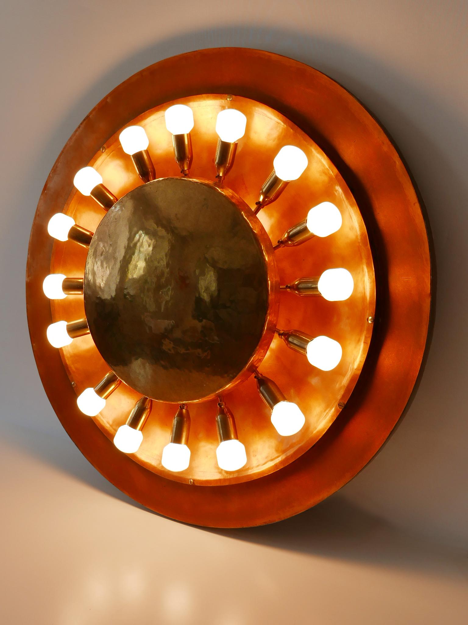 Huge Mid-Century Modern Copper & Brass Flush Mount or Wall Lamp, Germany, 1960s 13