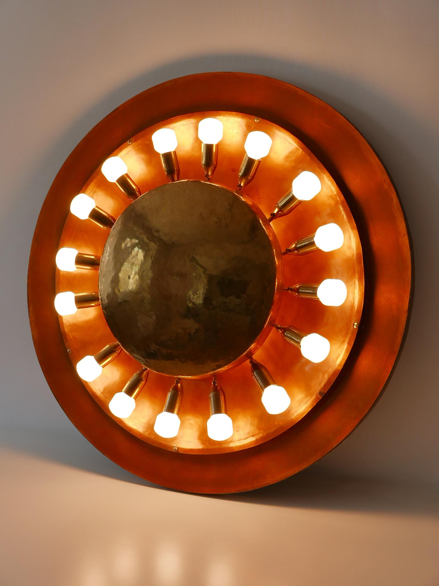 Huge Mid-Century Modern Copper & Brass Flush Mount or Wall Lamp, Germany, 1960s 14